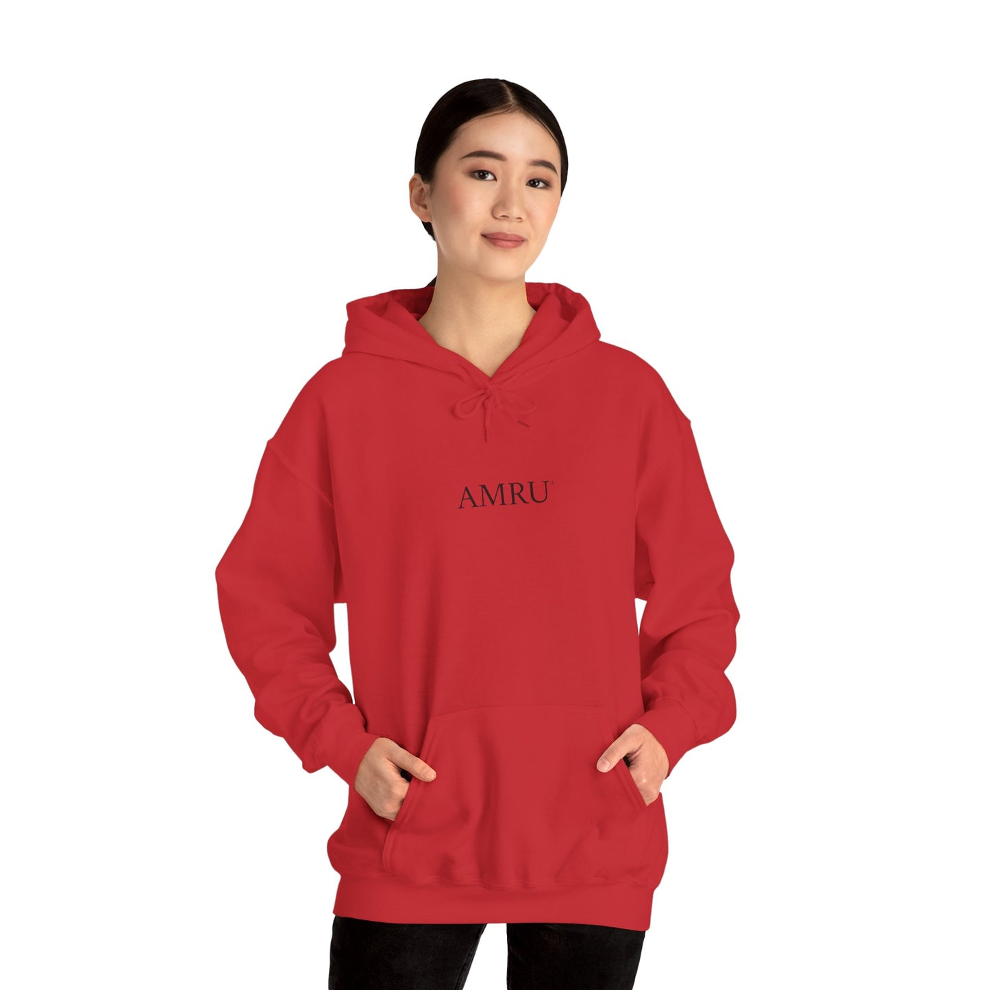 AMRU Minimal Logo Hoodie — Rose Skull Mirror Back Graphic Hoodie