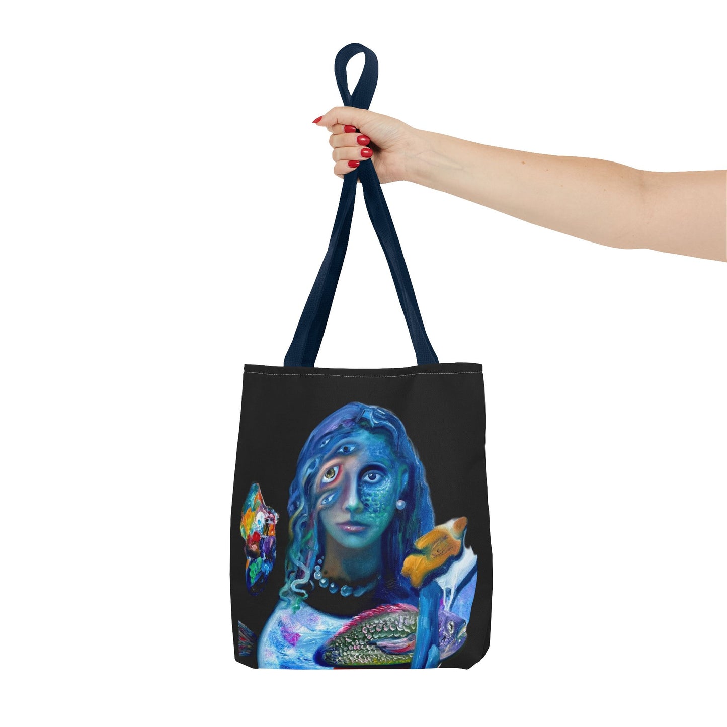 Psychedelic Mermaid Tote Bag – Surreal Three-Eyed Ocean Portrait All-Over Print