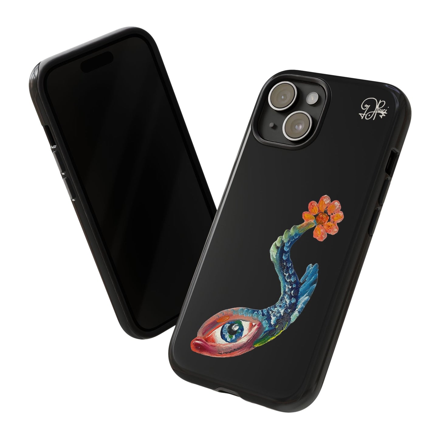 Koi Eye Tough Phone Case — Colorful Surreal Fish Design on Black
