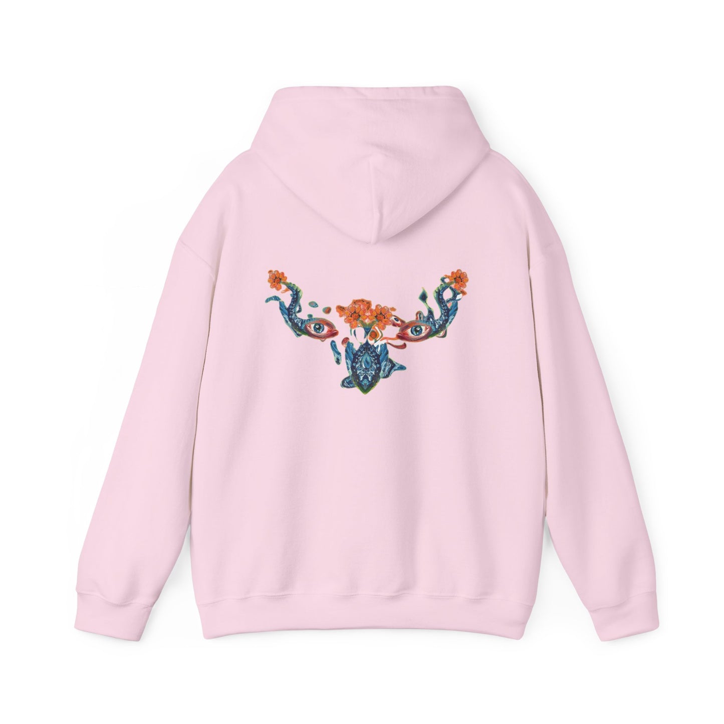 Floral Vine AMRU Hoodie — Minimal Logo Front, Embroidered Floral Back Sweatshirt