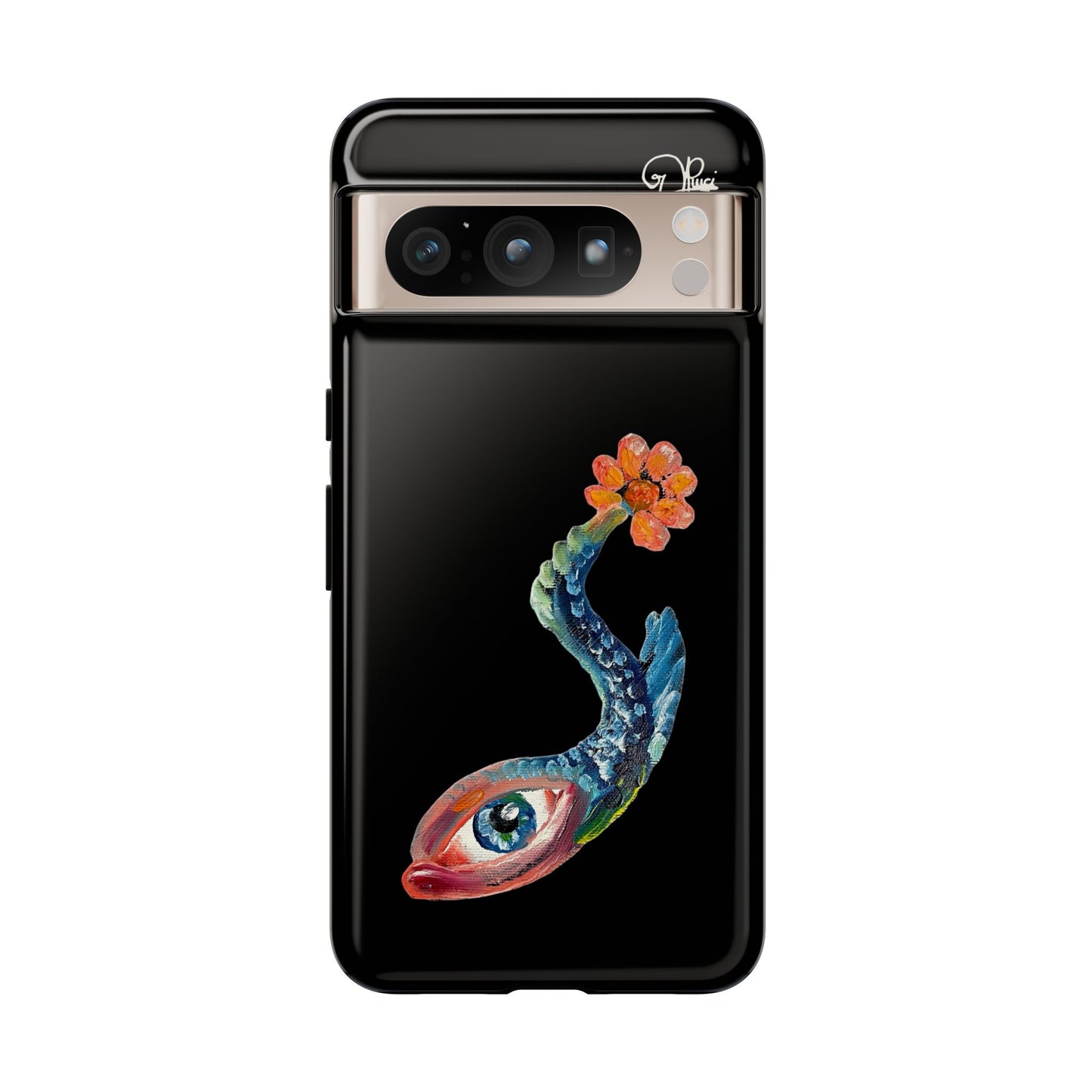 Koi Eye Tough Phone Case — Colorful Surreal Fish Design on Black