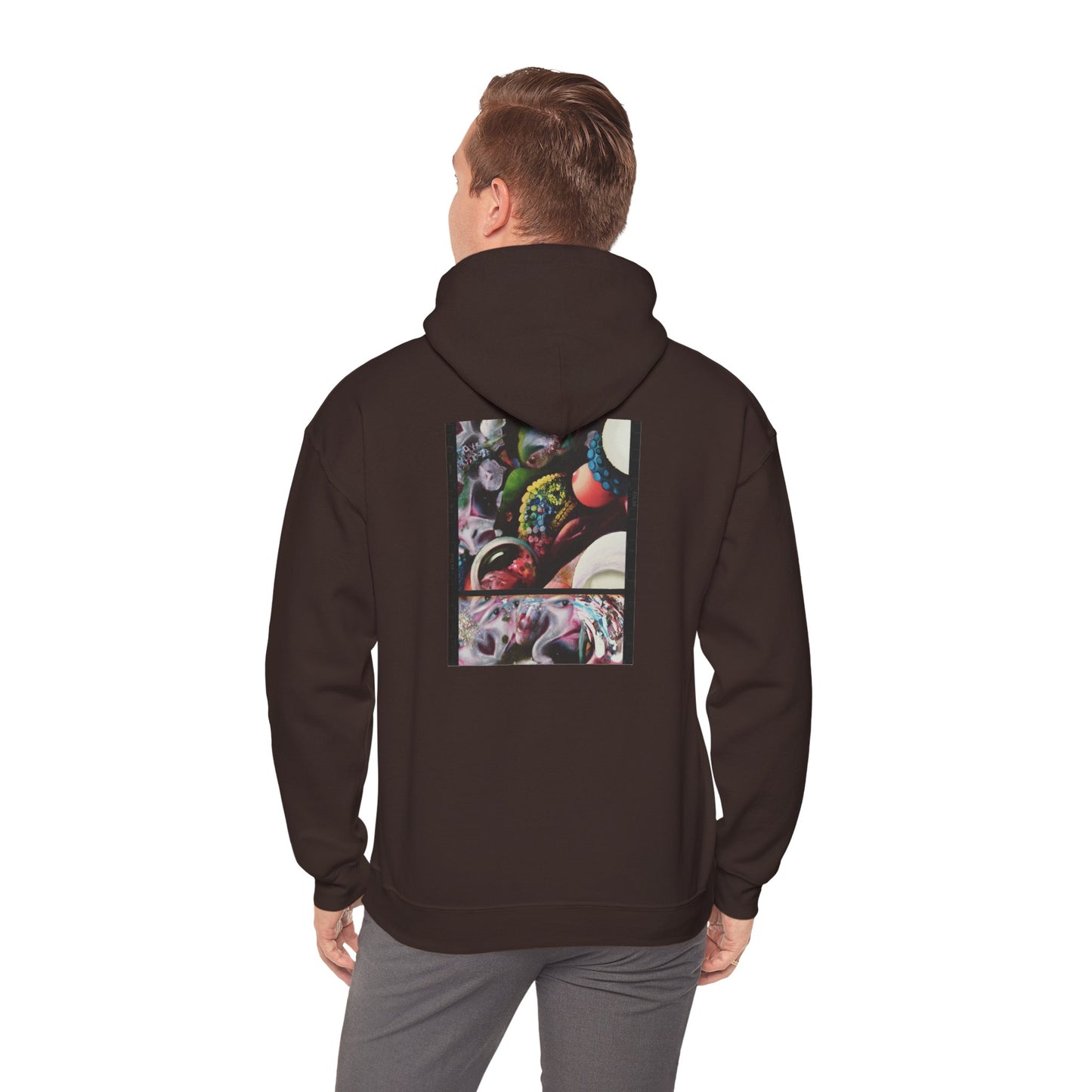 AMRU Graphic Hoodie — Abstract Cosmic Paint Pour Art Back Print