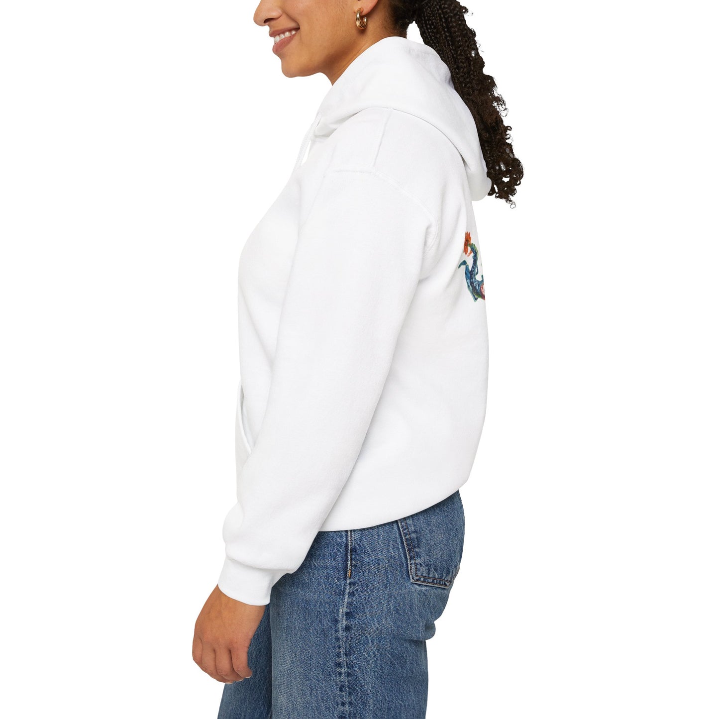 Floral Vine AMRU Hoodie — Minimal Logo Front, Embroidered Floral Back Sweatshirt