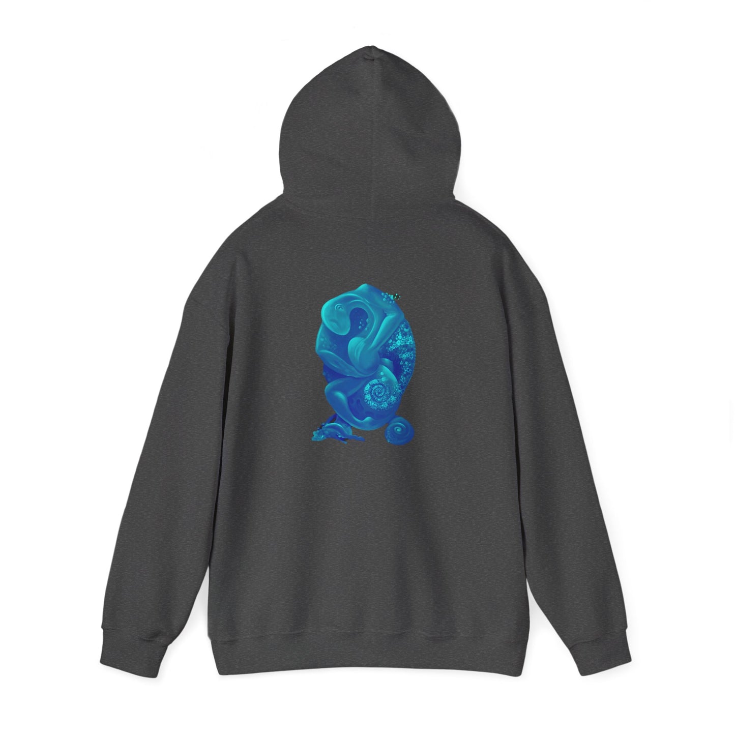 AMRU Minimal Logo Hoodie with Blue Abstract Art Back – Modern Streetwear Pullover
