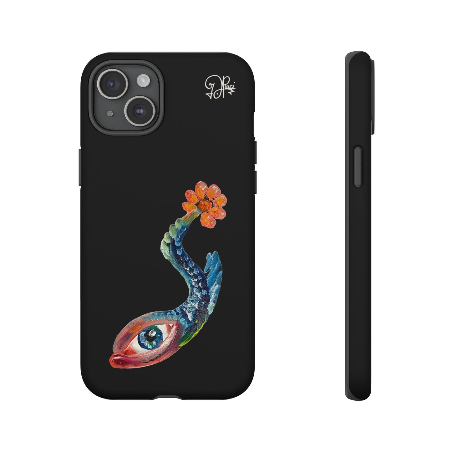 Koi Eye Tough Phone Case — Colorful Surreal Fish Design on Black