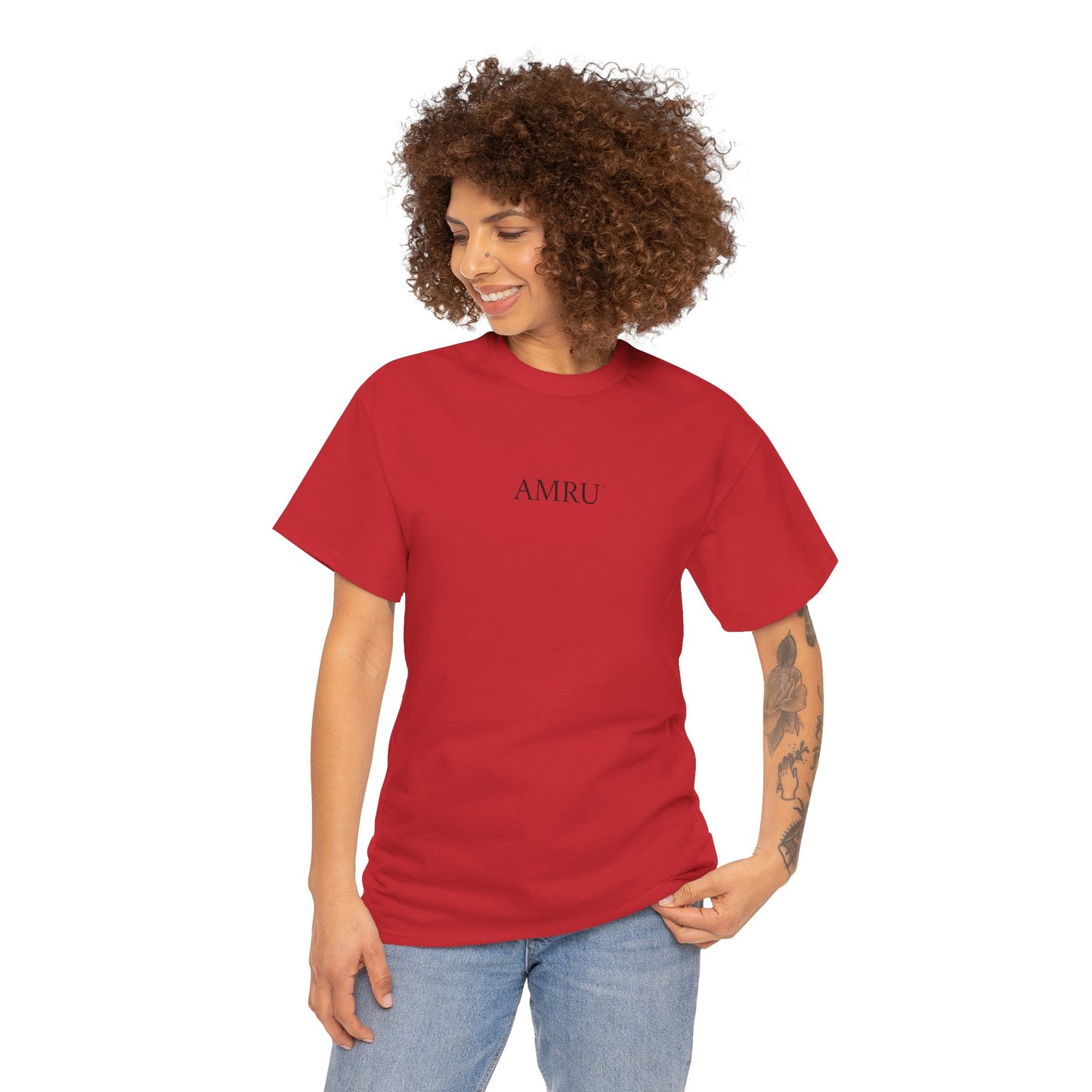 AMRU Minimalist Tee — Abstract Brushstroke Back Graphic