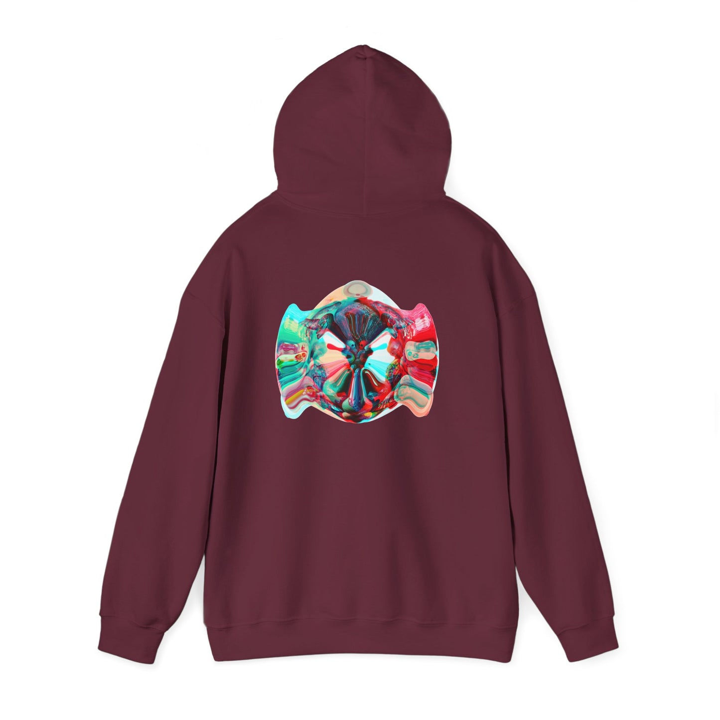 Hoodie — AMRU Minimal Front Logo & Colorful Abstract Back Art