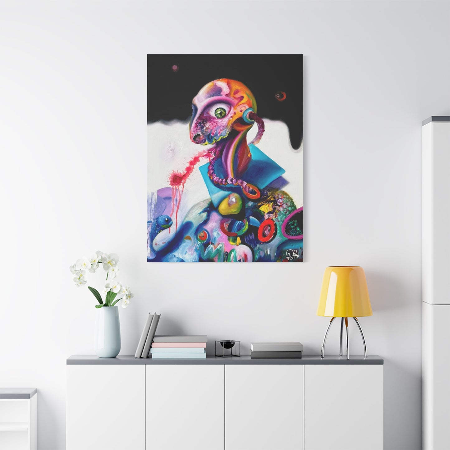 Surreal Neon Creature Matte Canvas Art — Colorful Abstract Pop-Surrealism Wall Decor