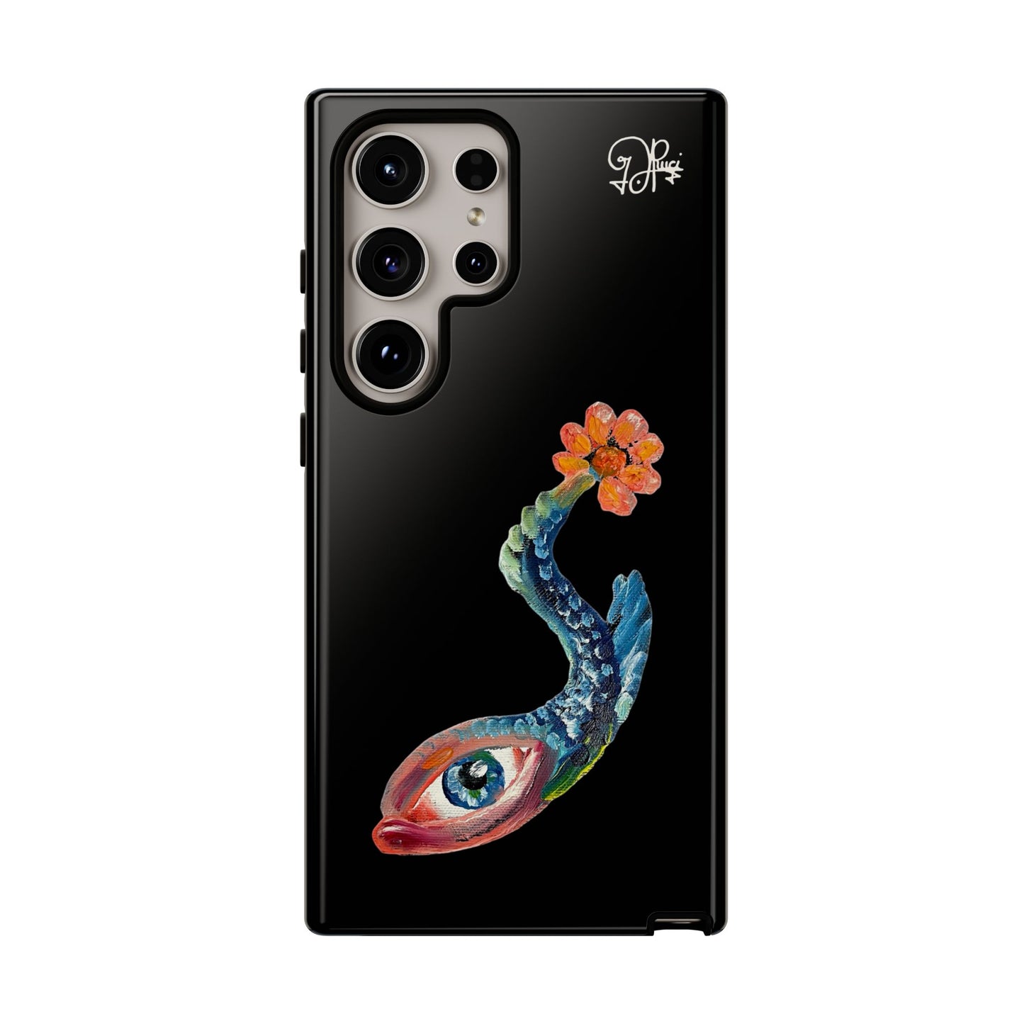 Koi Eye Tough Phone Case — Colorful Surreal Fish Design on Black