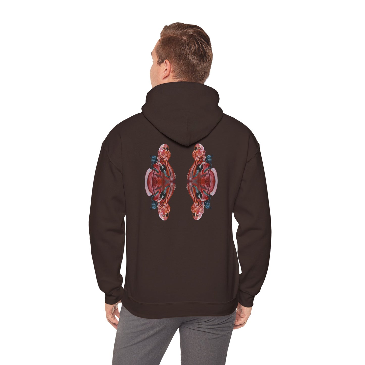 AMRU Minimal Logo Hoodie — Rose Skull Mirror Back Graphic Hoodie