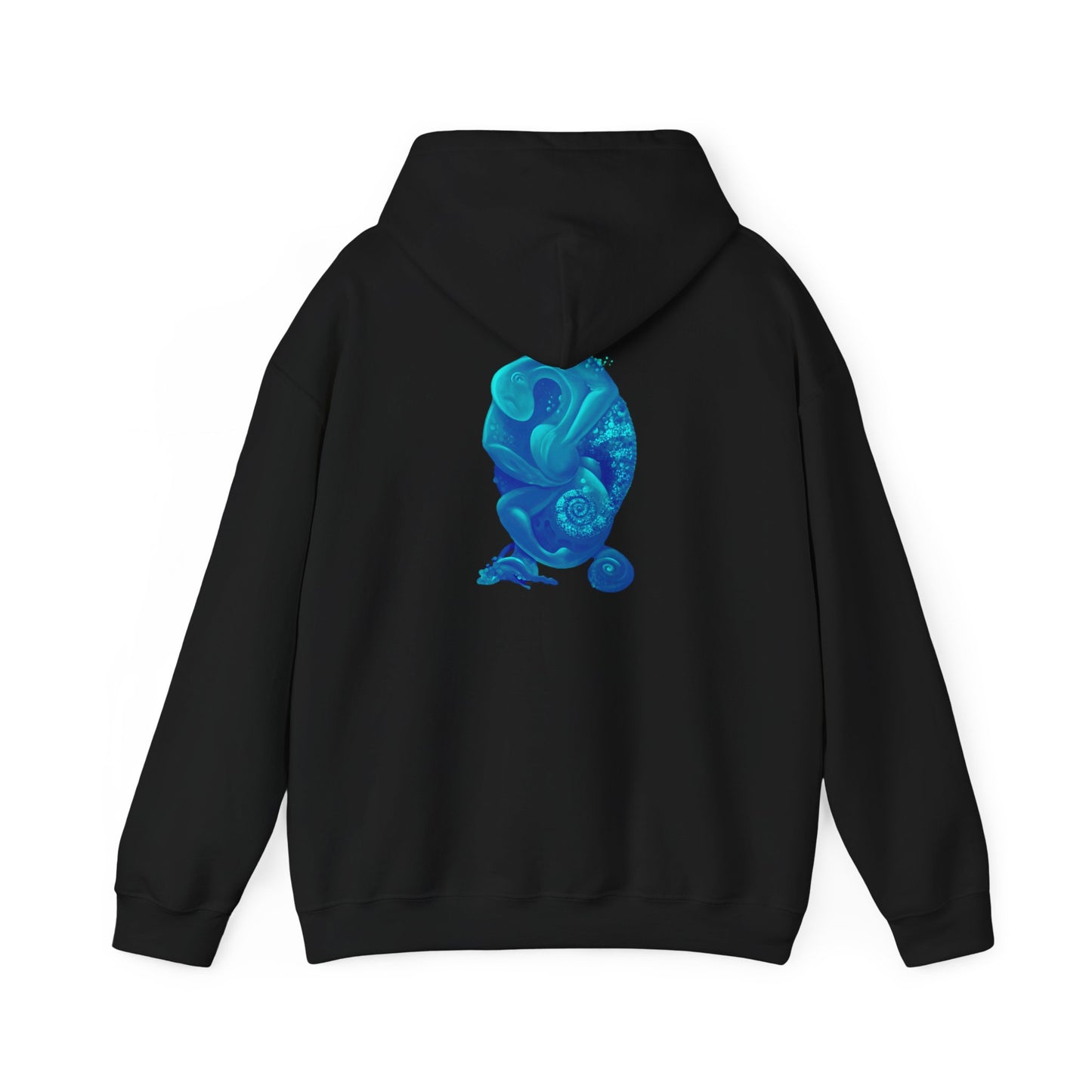 AMRU Minimal Logo Hoodie with Blue Abstract Art Back – Modern Streetwear Pullover