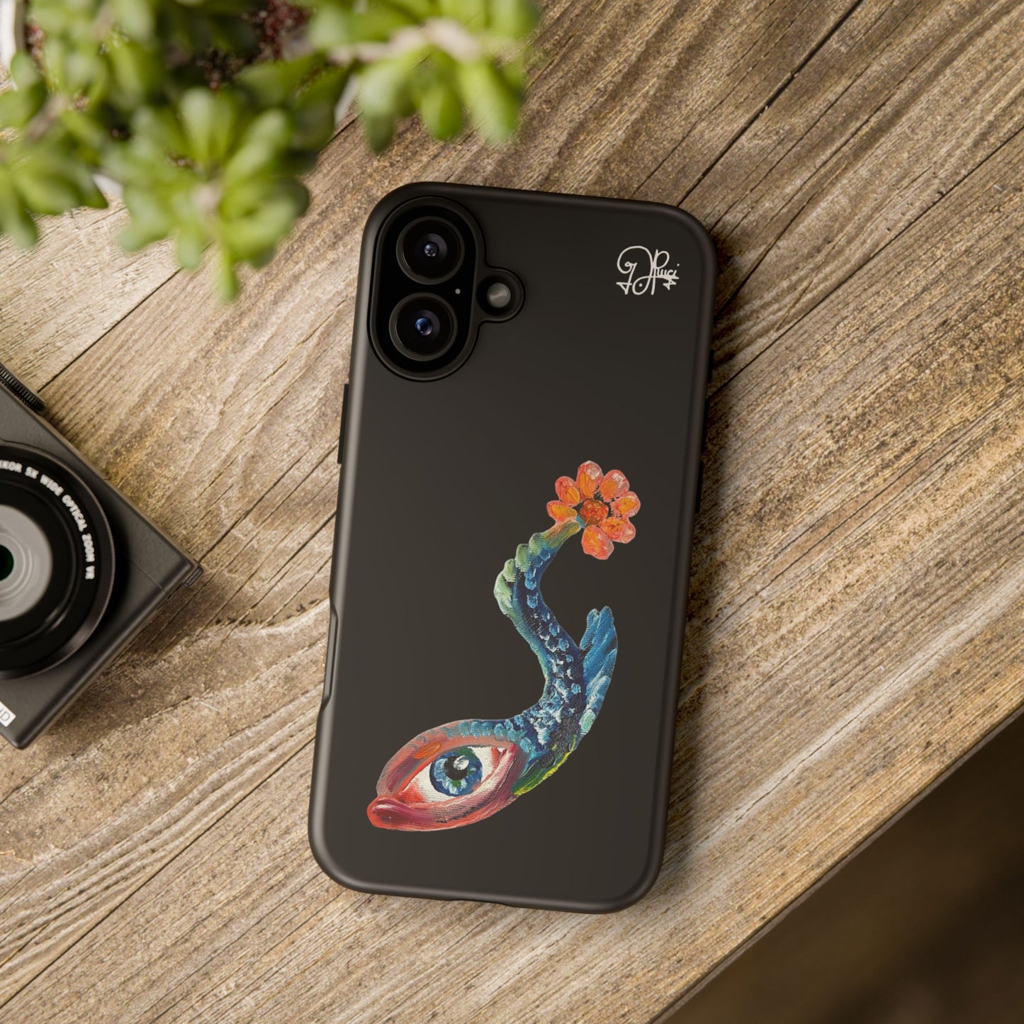 Koi Eye Tough Phone Case — Colorful Surreal Fish Design on Black