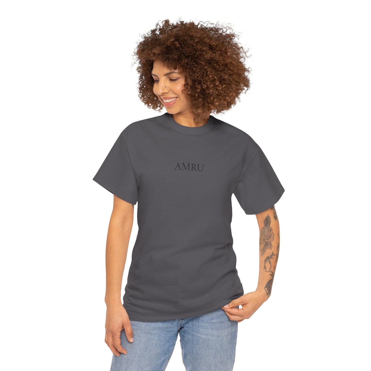AMRU Minimalist Tee — Abstract Brushstroke Back Graphic