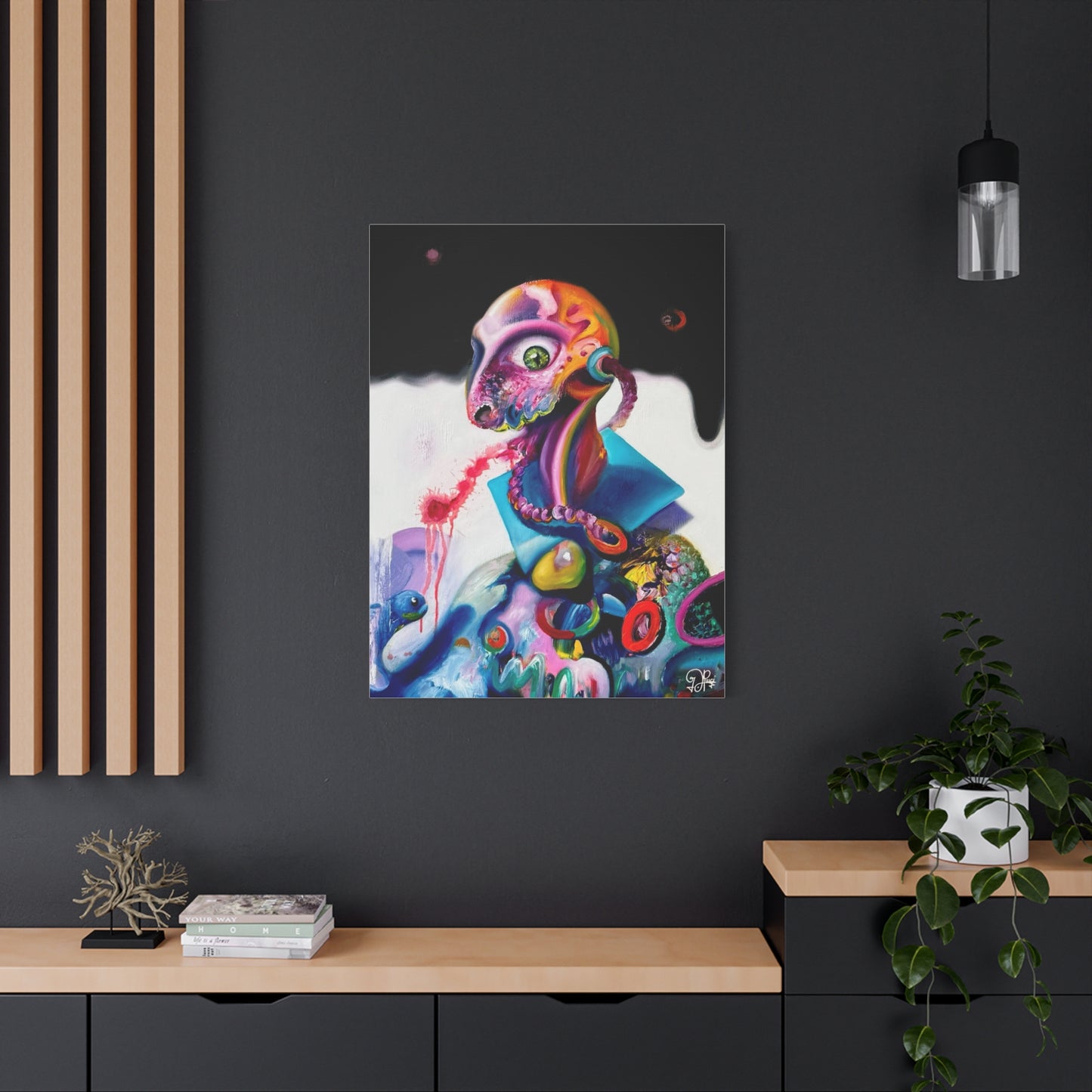 Surreal Neon Creature Matte Canvas Art — Colorful Abstract Pop-Surrealism Wall Decor