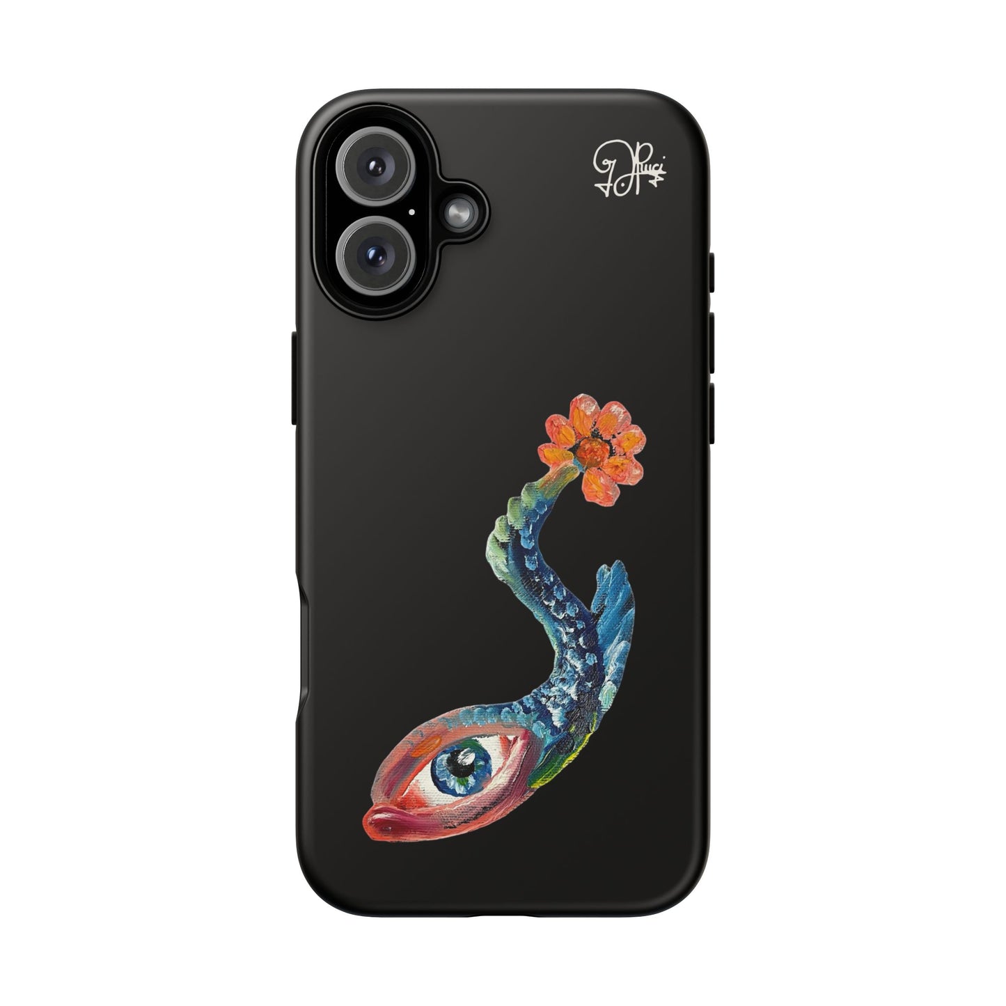 Koi Eye Tough Phone Case — Colorful Surreal Fish Design on Black