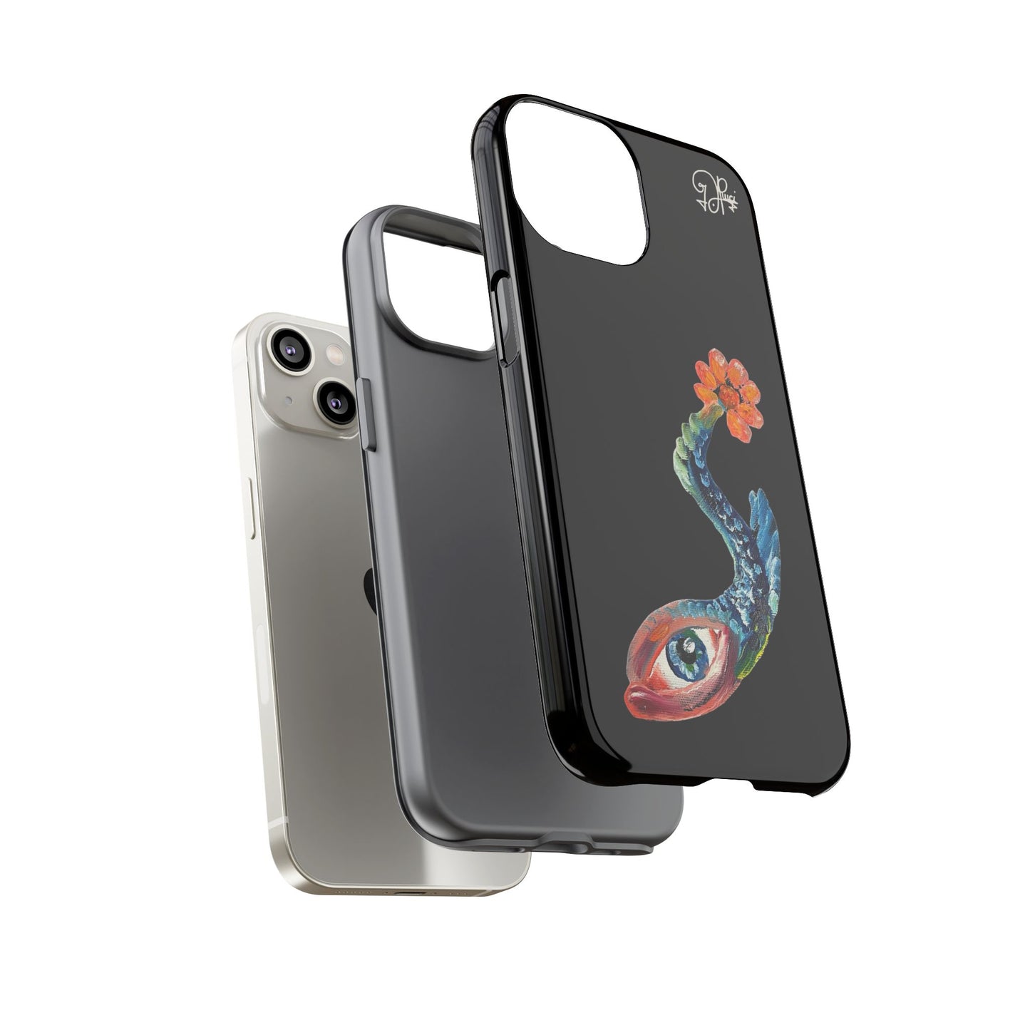 Koi Eye Tough Phone Case — Colorful Surreal Fish Design on Black