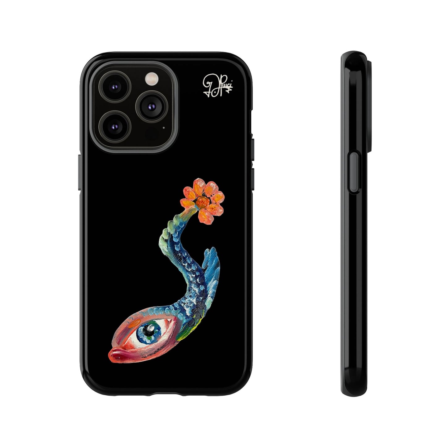 Koi Eye Tough Phone Case — Colorful Surreal Fish Design on Black