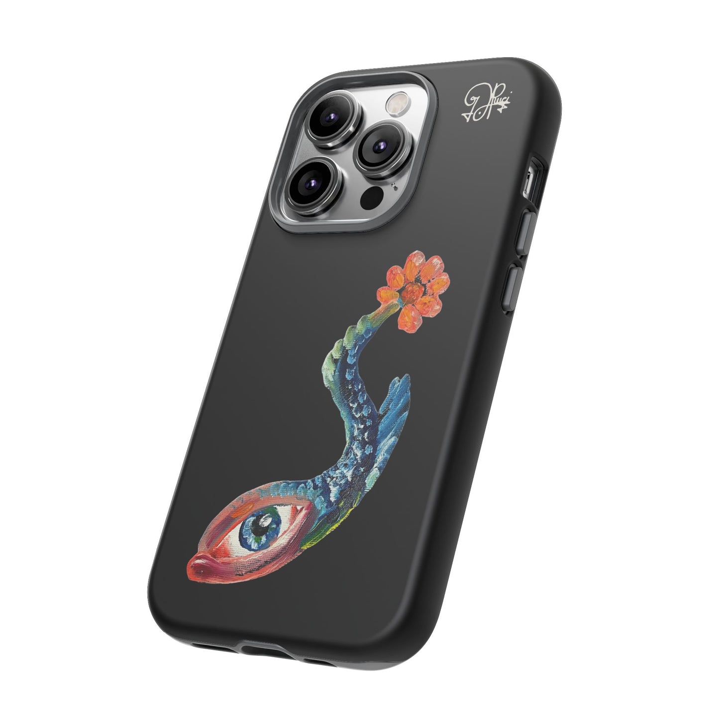 Koi Eye Tough Phone Case — Colorful Surreal Fish Design on Black