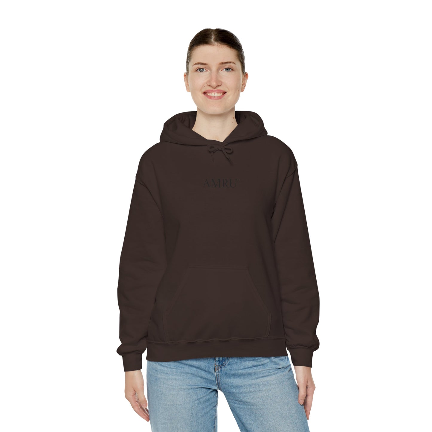 Floral Vine AMRU Hoodie — Minimal Logo Front, Embroidered Floral Back Sweatshirt