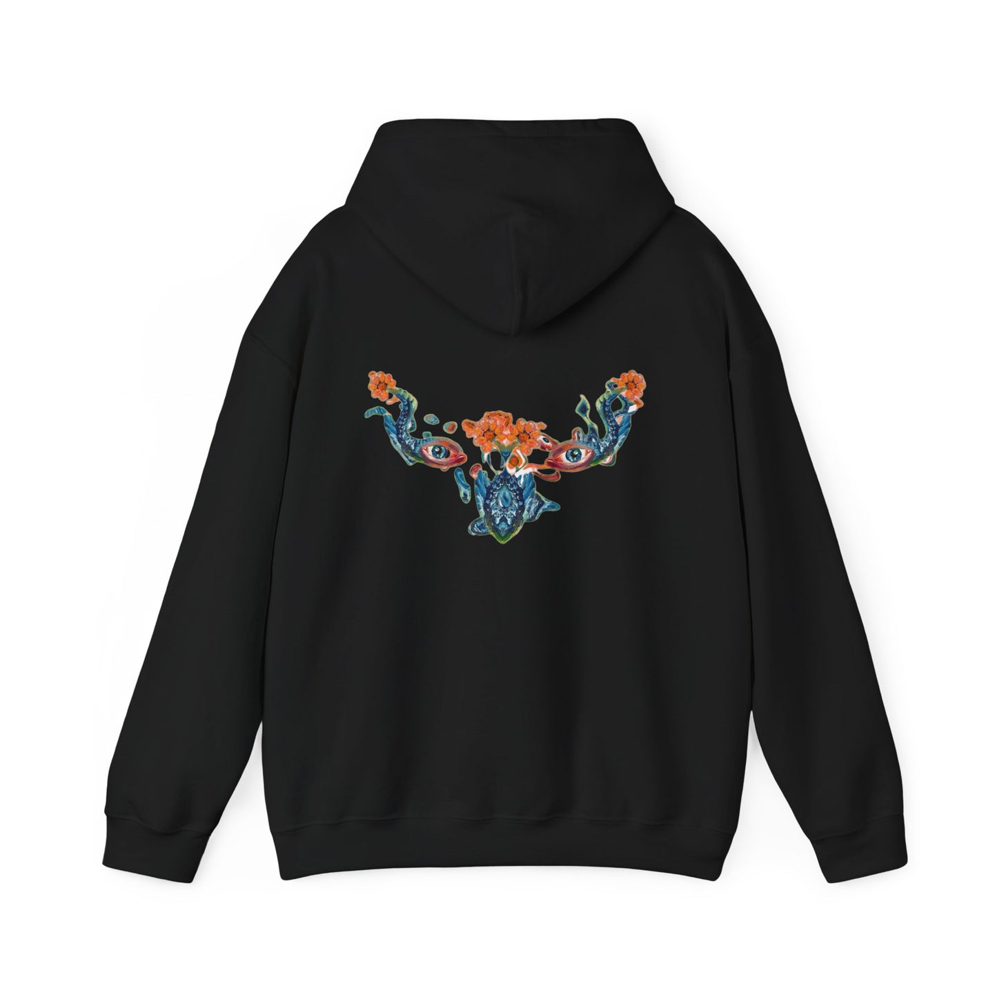 Floral Vine AMRU Hoodie — Minimal Logo Front, Embroidered Floral Back Sweatshirt