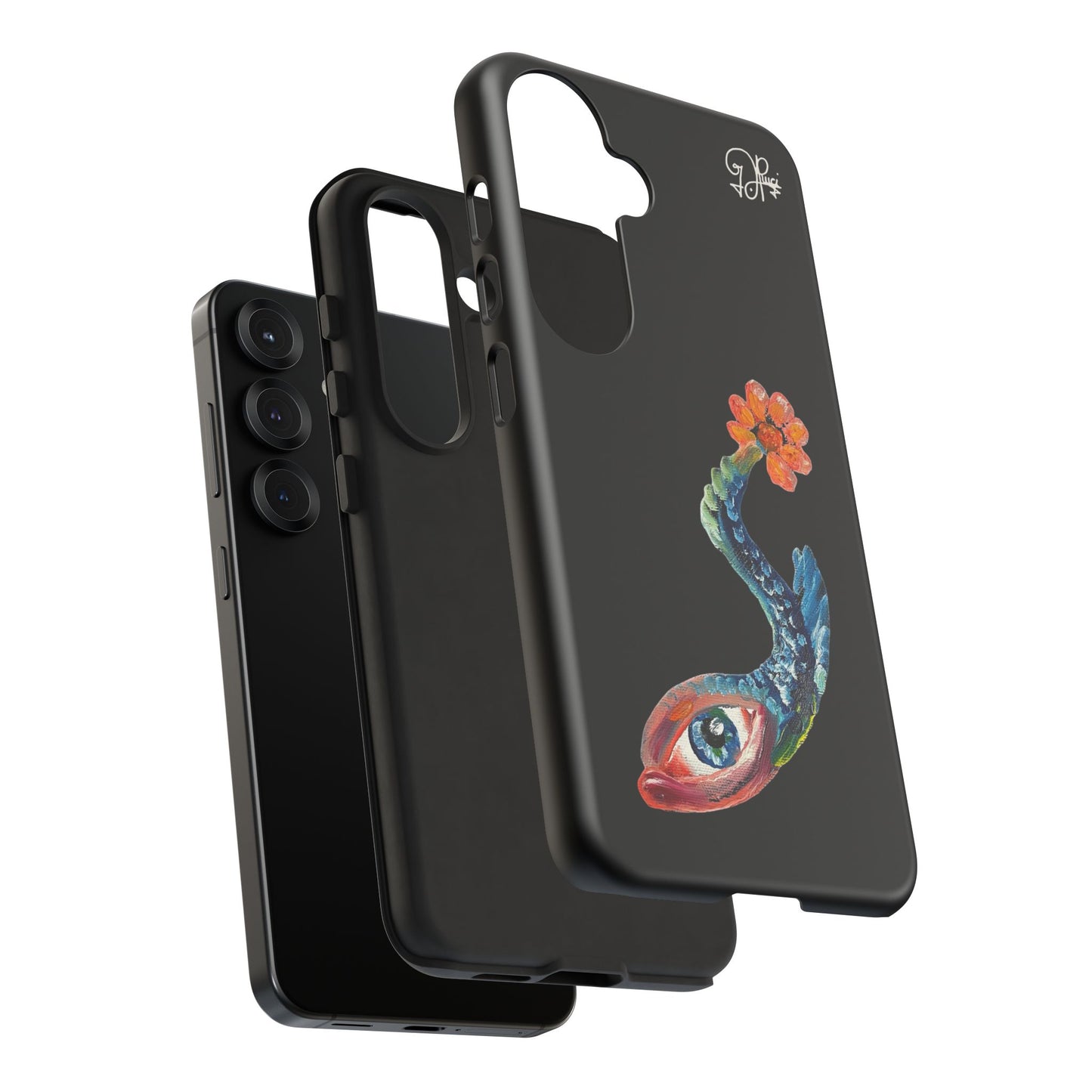 Koi Eye Tough Phone Case — Colorful Surreal Fish Design on Black