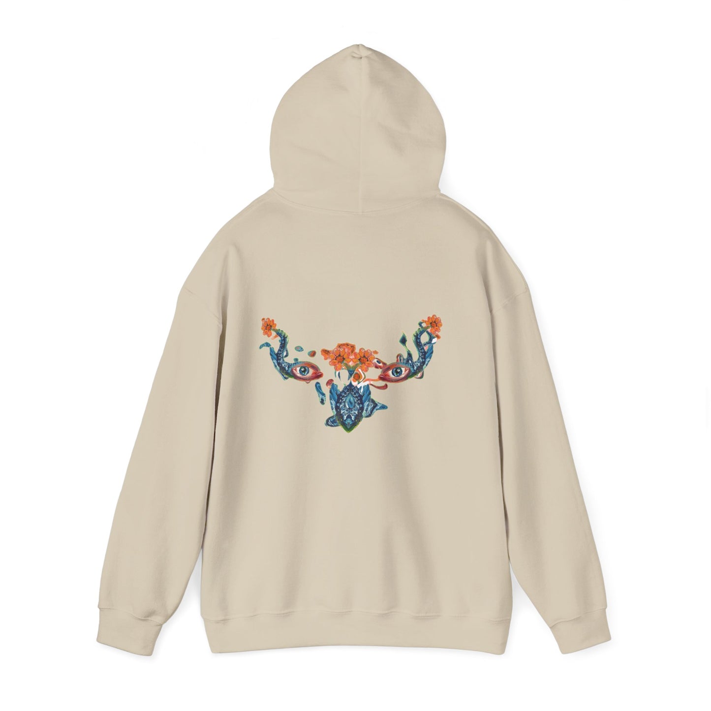 Floral Vine AMRU Hoodie — Minimal Logo Front, Embroidered Floral Back Sweatshirt