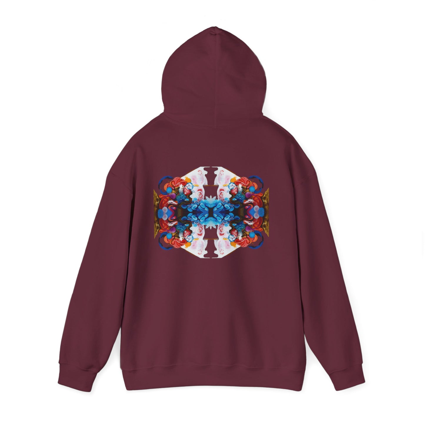 AMRU Floral Abstract Hoodie — Symmetrical Colorful Back Art