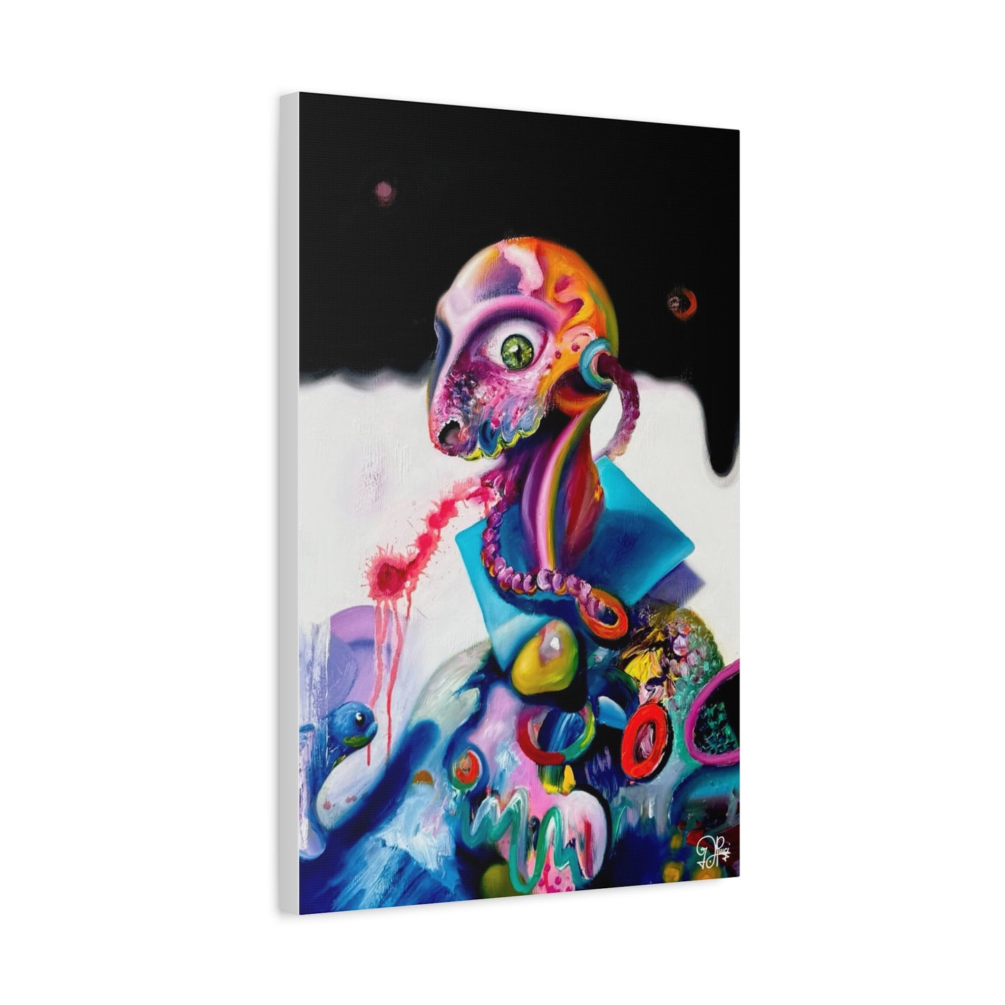 Surreal Neon Creature Matte Canvas Art — Colorful Abstract Pop-Surrealism Wall Decor