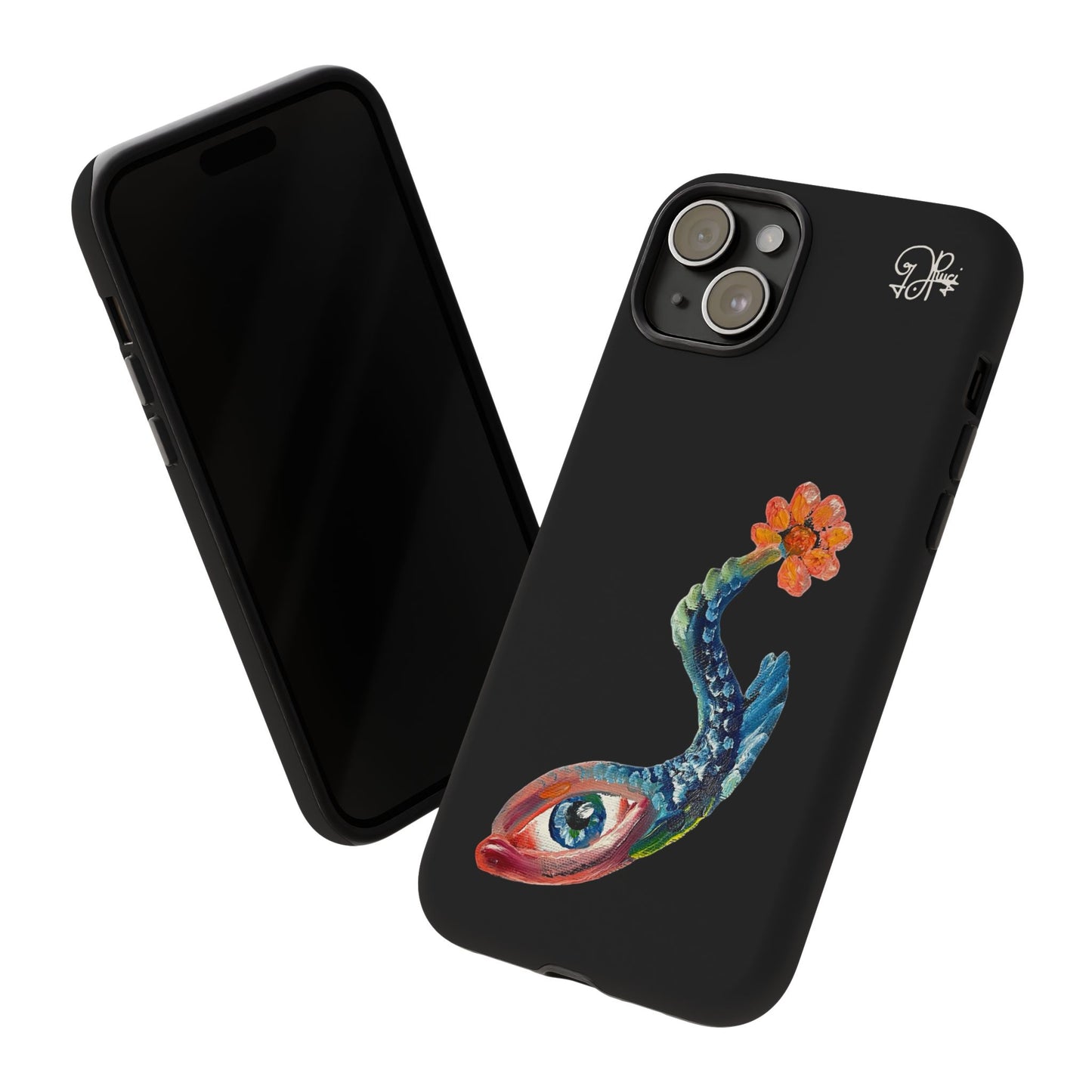 Koi Eye Tough Phone Case — Colorful Surreal Fish Design on Black