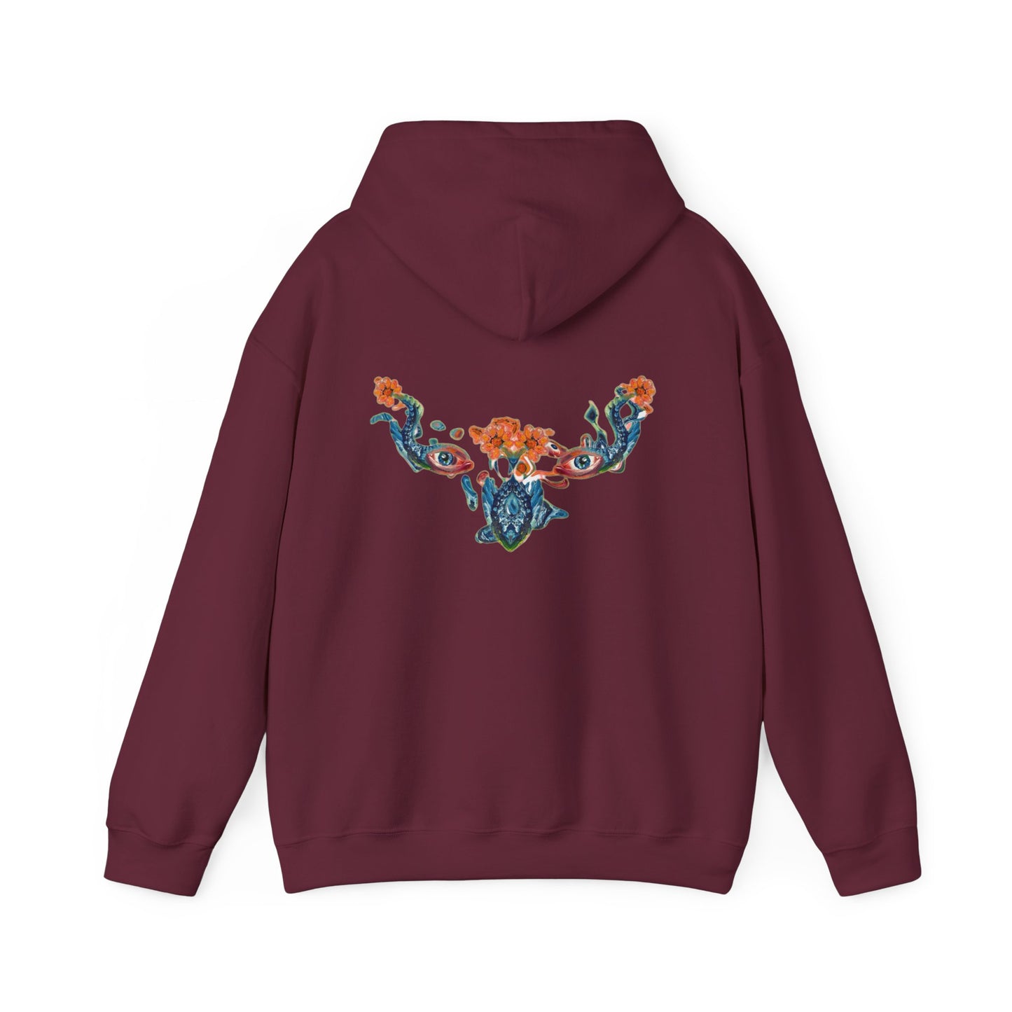 Floral Vine AMRU Hoodie — Minimal Logo Front, Embroidered Floral Back Sweatshirt