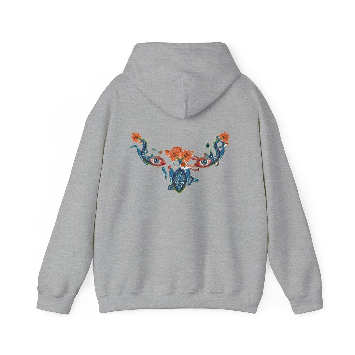 Floral Vine AMRU Hoodie — Minimal Logo Front, Embroidered Floral Back Sweatshirt