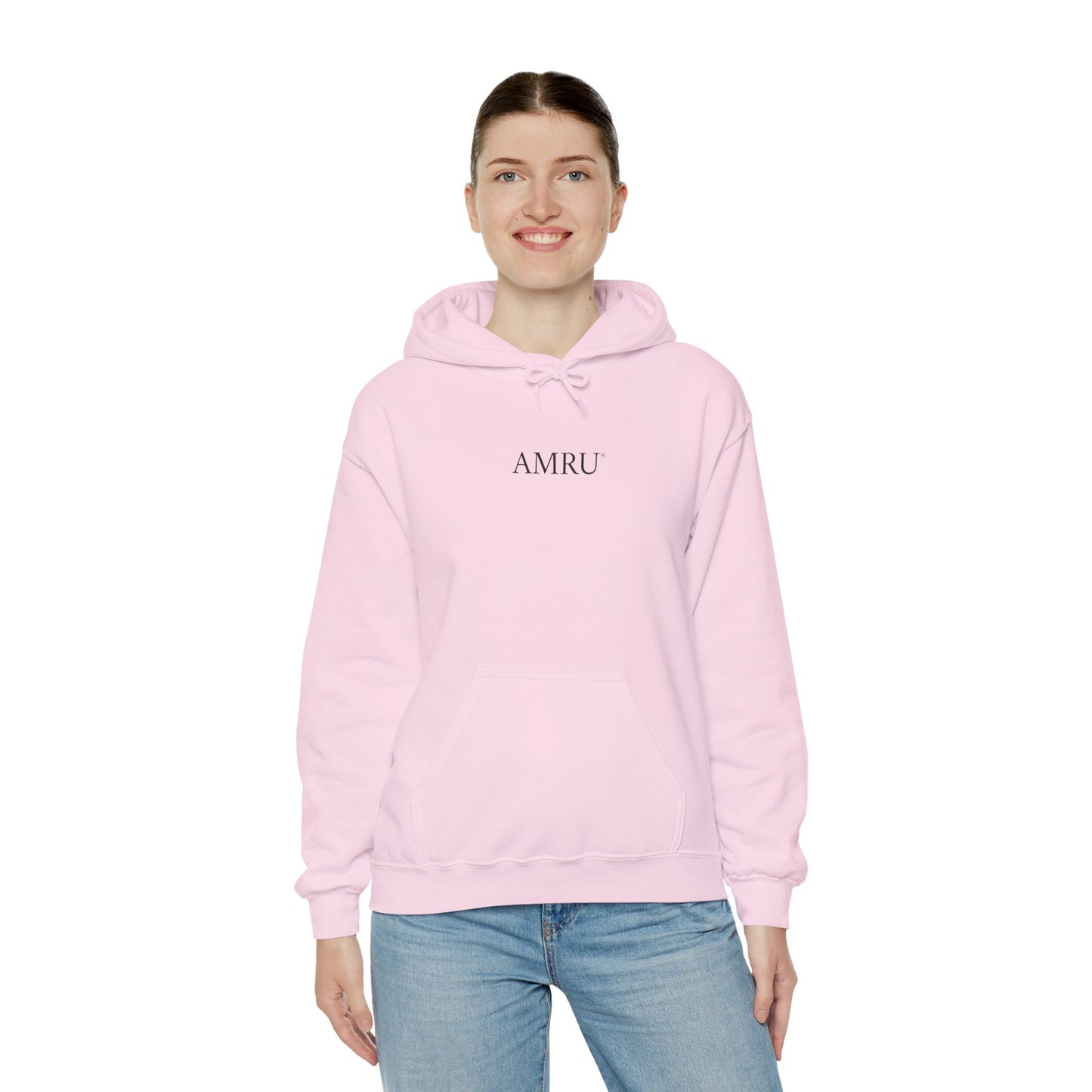 Floral Vine AMRU Hoodie — Minimal Logo Front, Embroidered Floral Back Sweatshirt