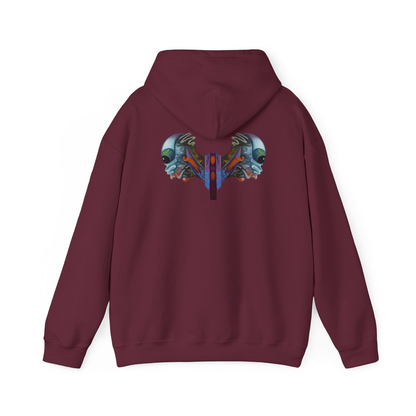 AMRU Minimal Logo Hoodie — Artistic Skull Wing Back Graphic Pullover