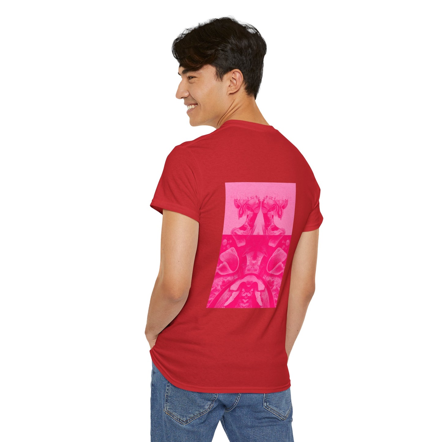 Graphic Tee — Hot Pink Abstract Mirror Design