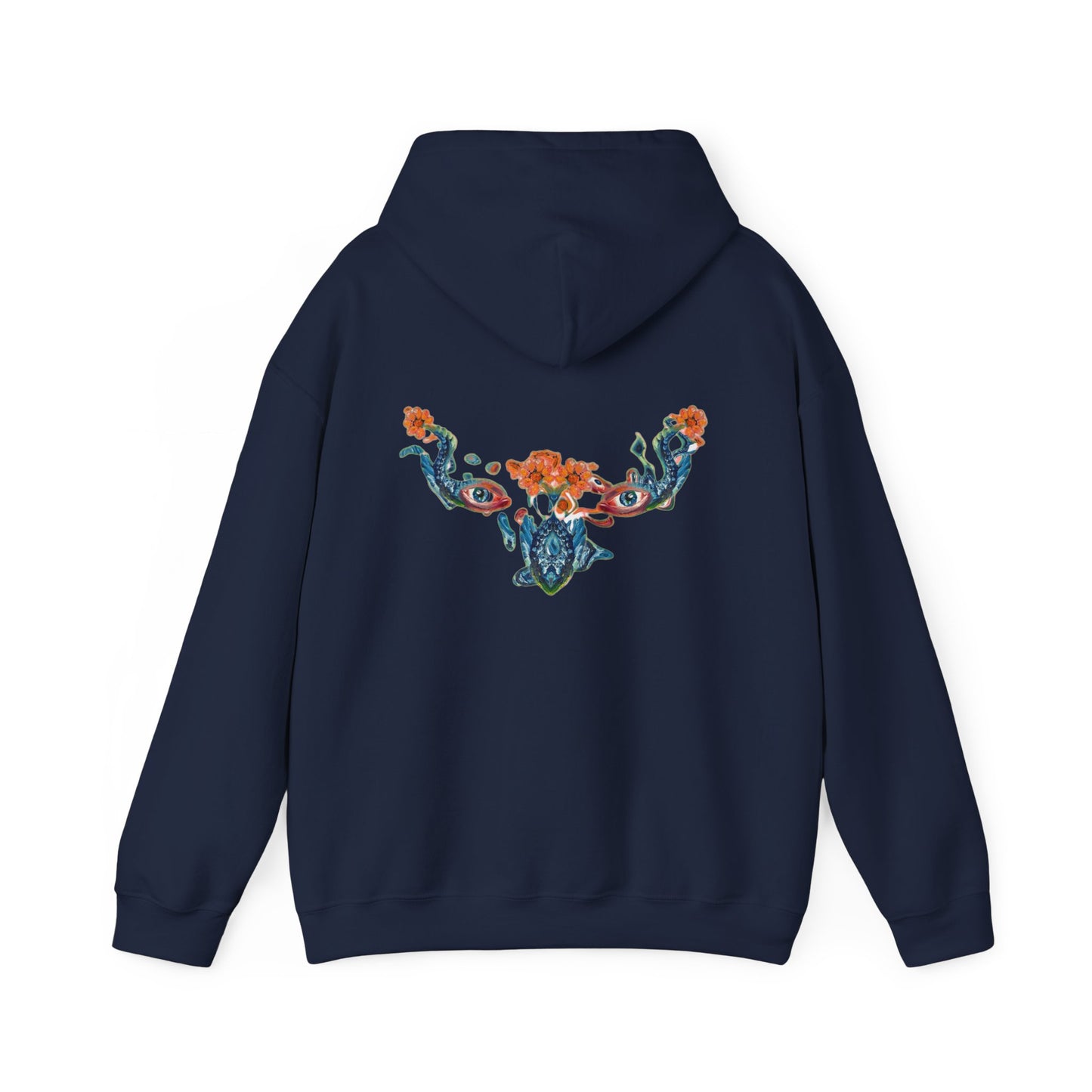 Floral Vine AMRU Hoodie — Minimal Logo Front, Embroidered Floral Back Sweatshirt