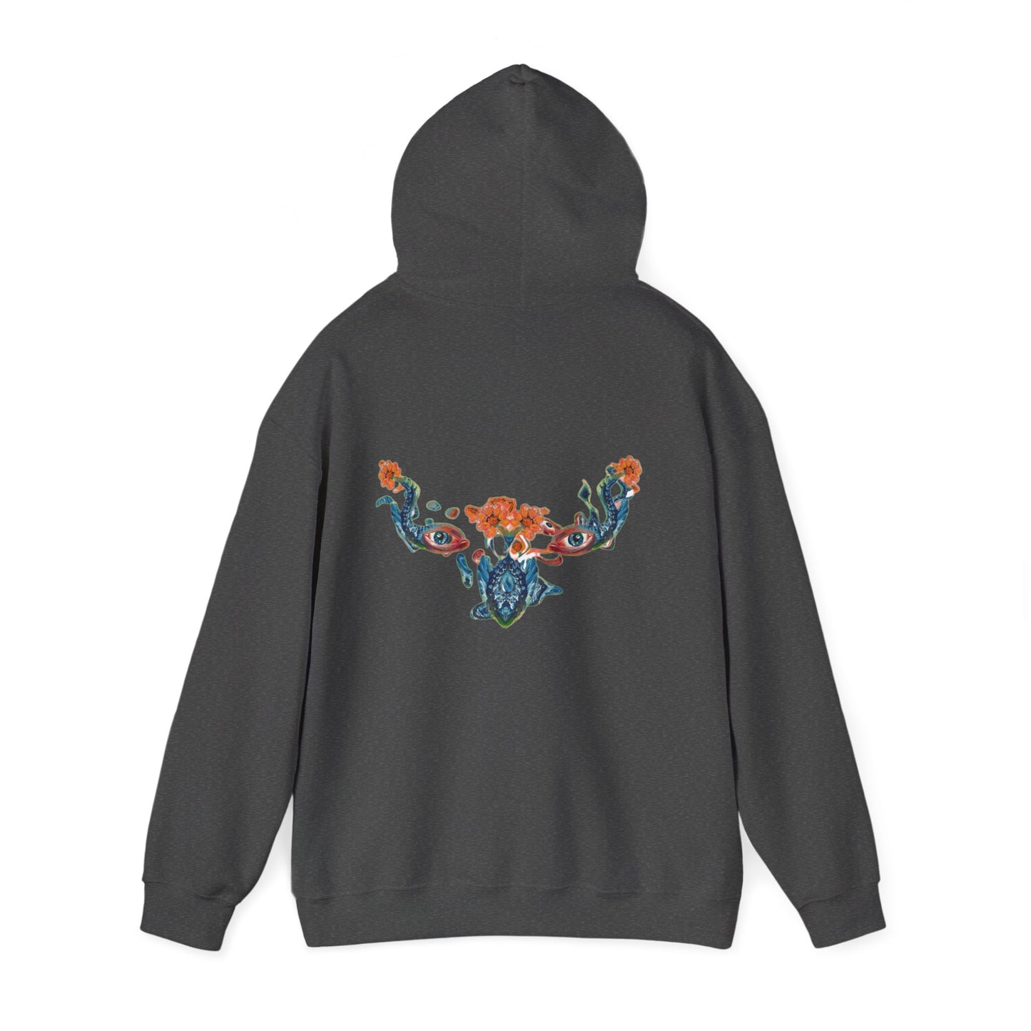 Floral Vine AMRU Hoodie — Minimal Logo Front, Embroidered Floral Back Sweatshirt