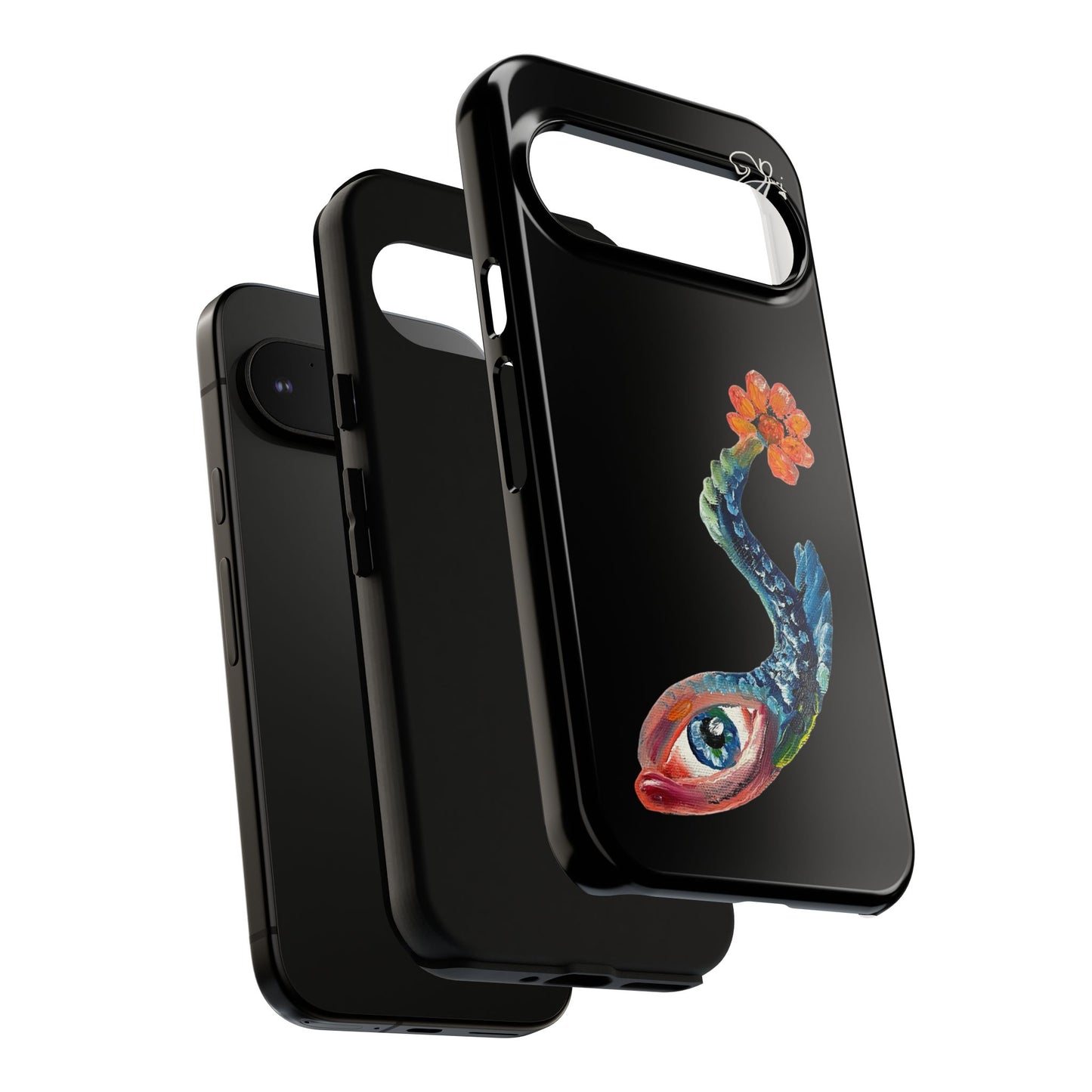 Koi Eye Tough Phone Case — Colorful Surreal Fish Design on Black