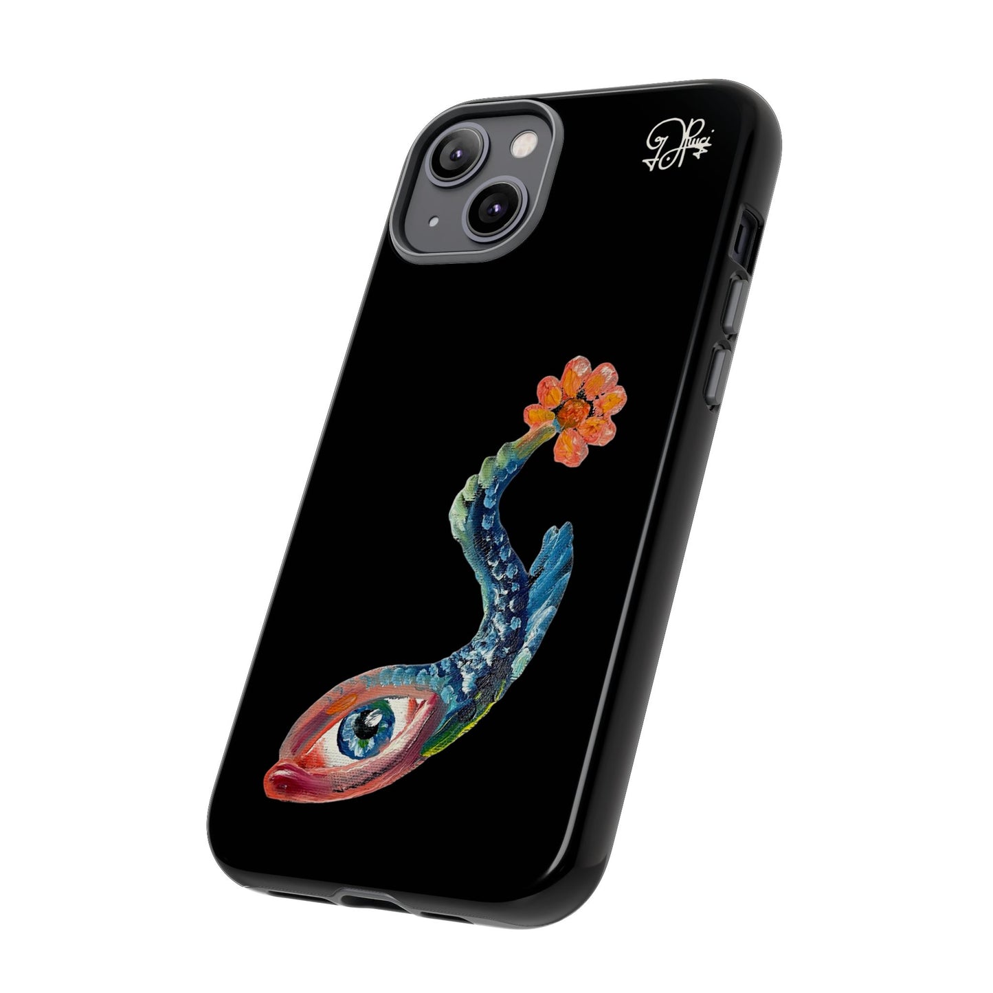 Koi Eye Tough Phone Case — Colorful Surreal Fish Design on Black