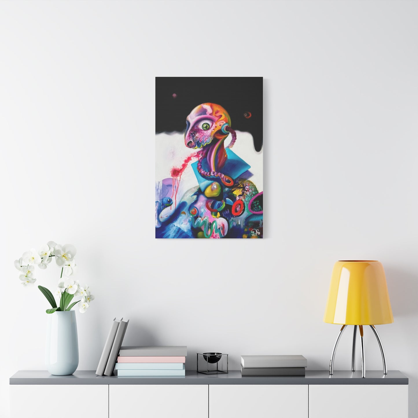 Surreal Neon Creature Matte Canvas Art — Colorful Abstract Pop-Surrealism Wall Decor