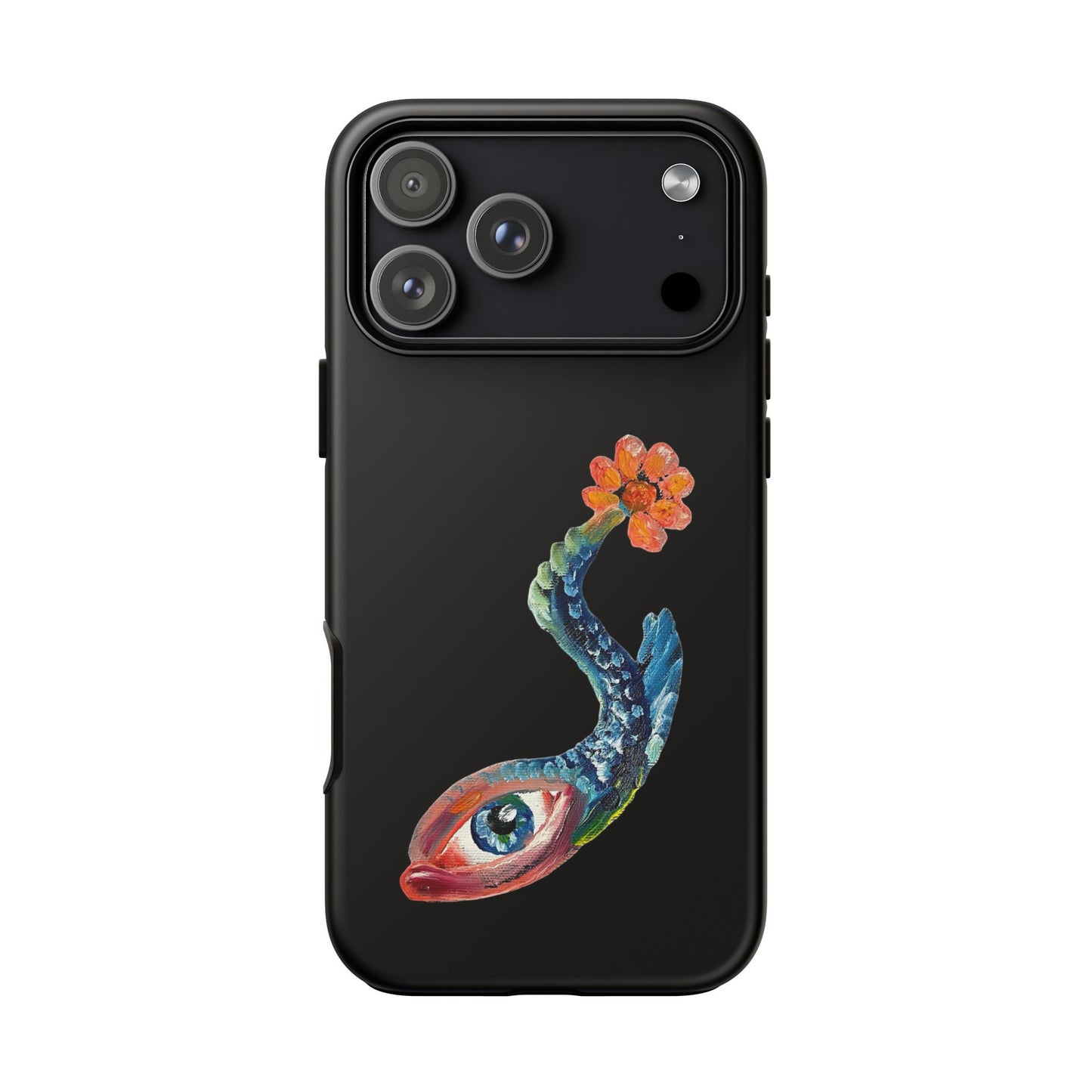Koi Eye Tough Phone Case — Colorful Surreal Fish Design on Black