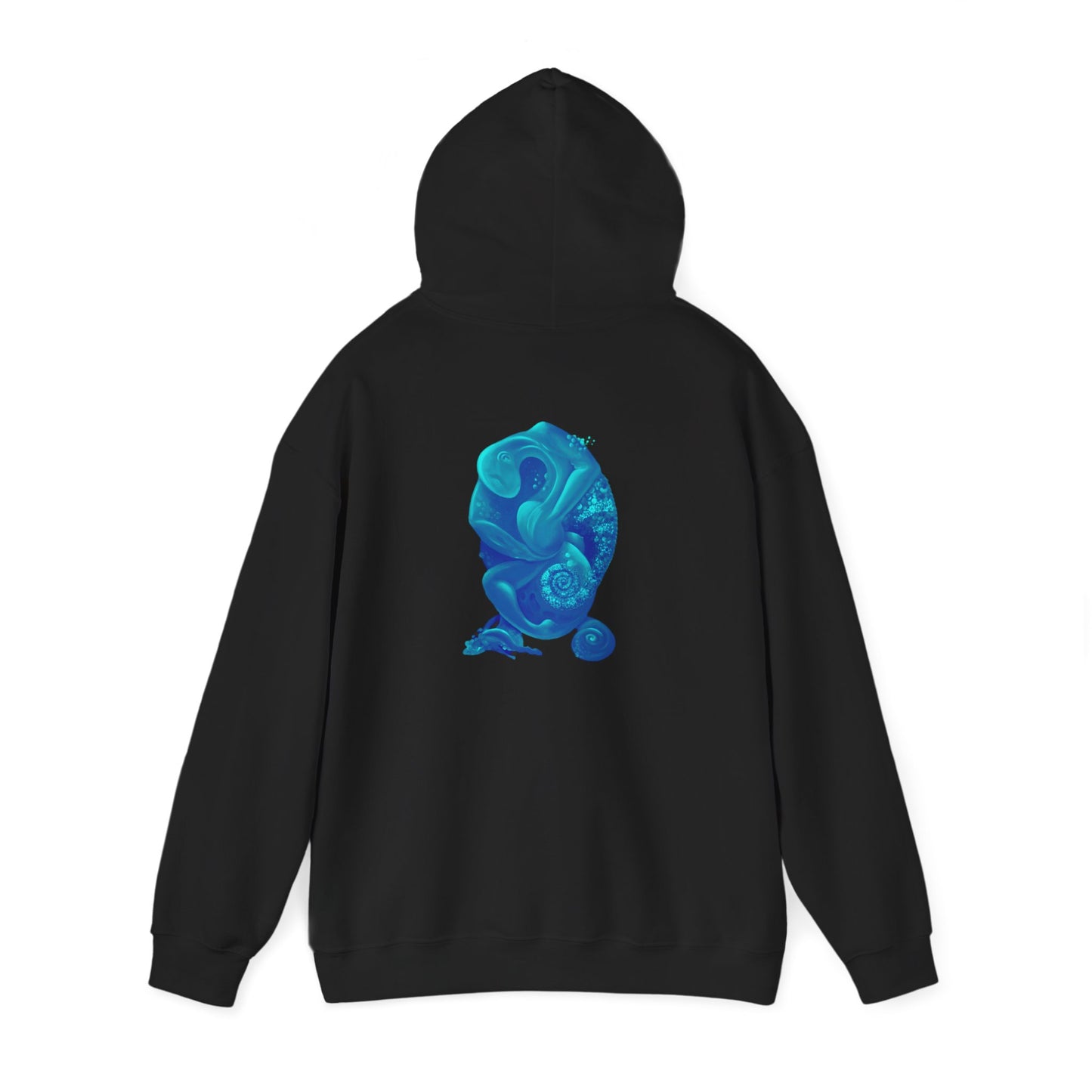 AMRU Minimal Logo Hoodie with Blue Abstract Art Back – Modern Streetwear Pullover
