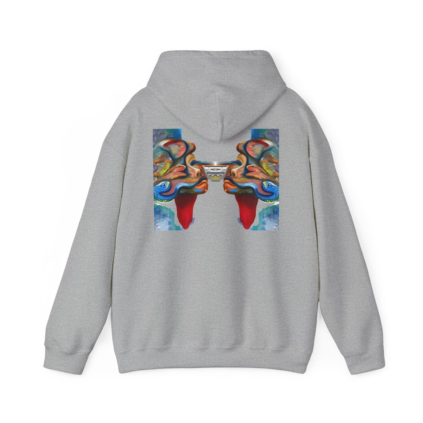 Abstract Face Mirror Hoodie — Colorful Surreal Art Pullover (AMRU)