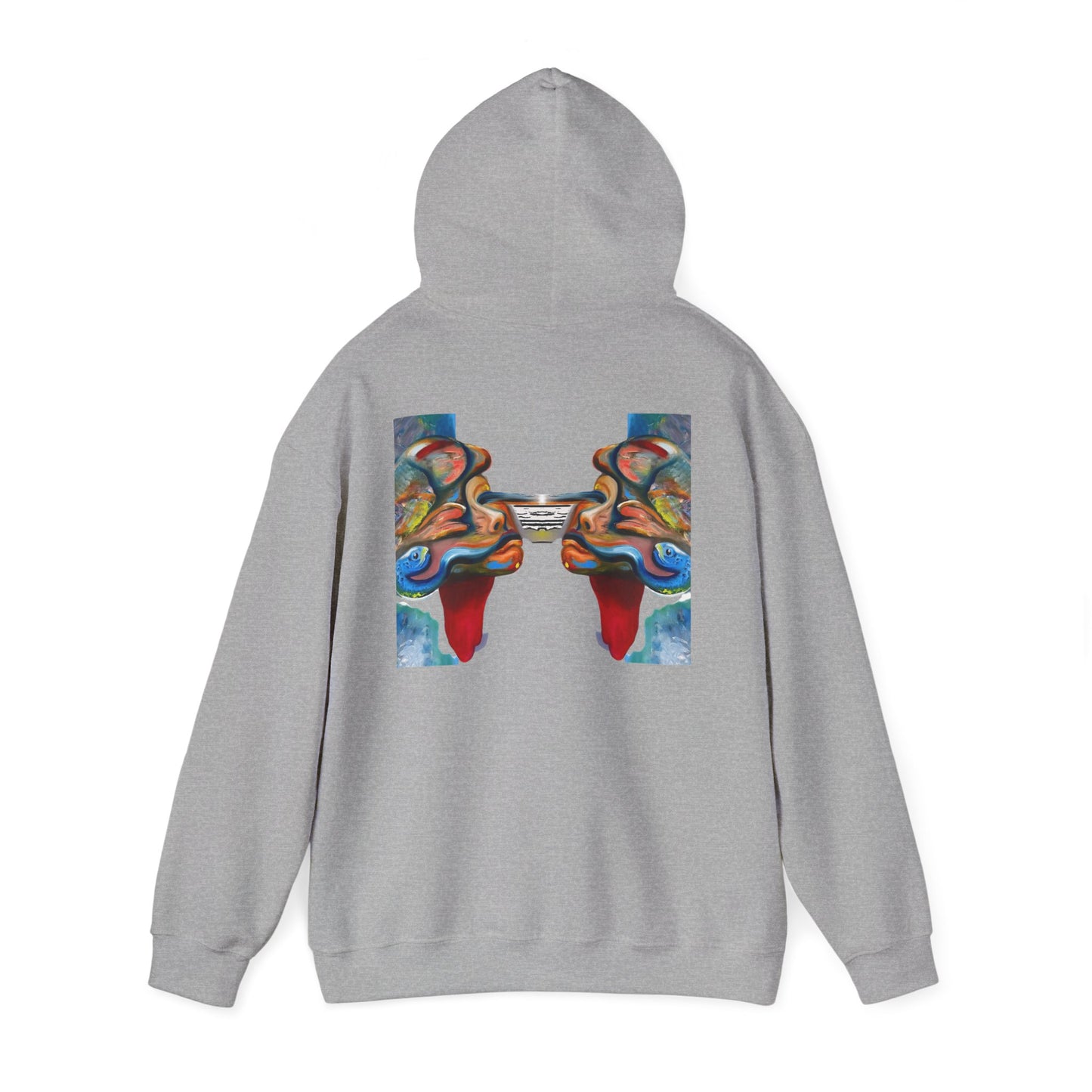 Abstract Face Mirror Hoodie — Colorful Surreal Art Pullover (AMRU)