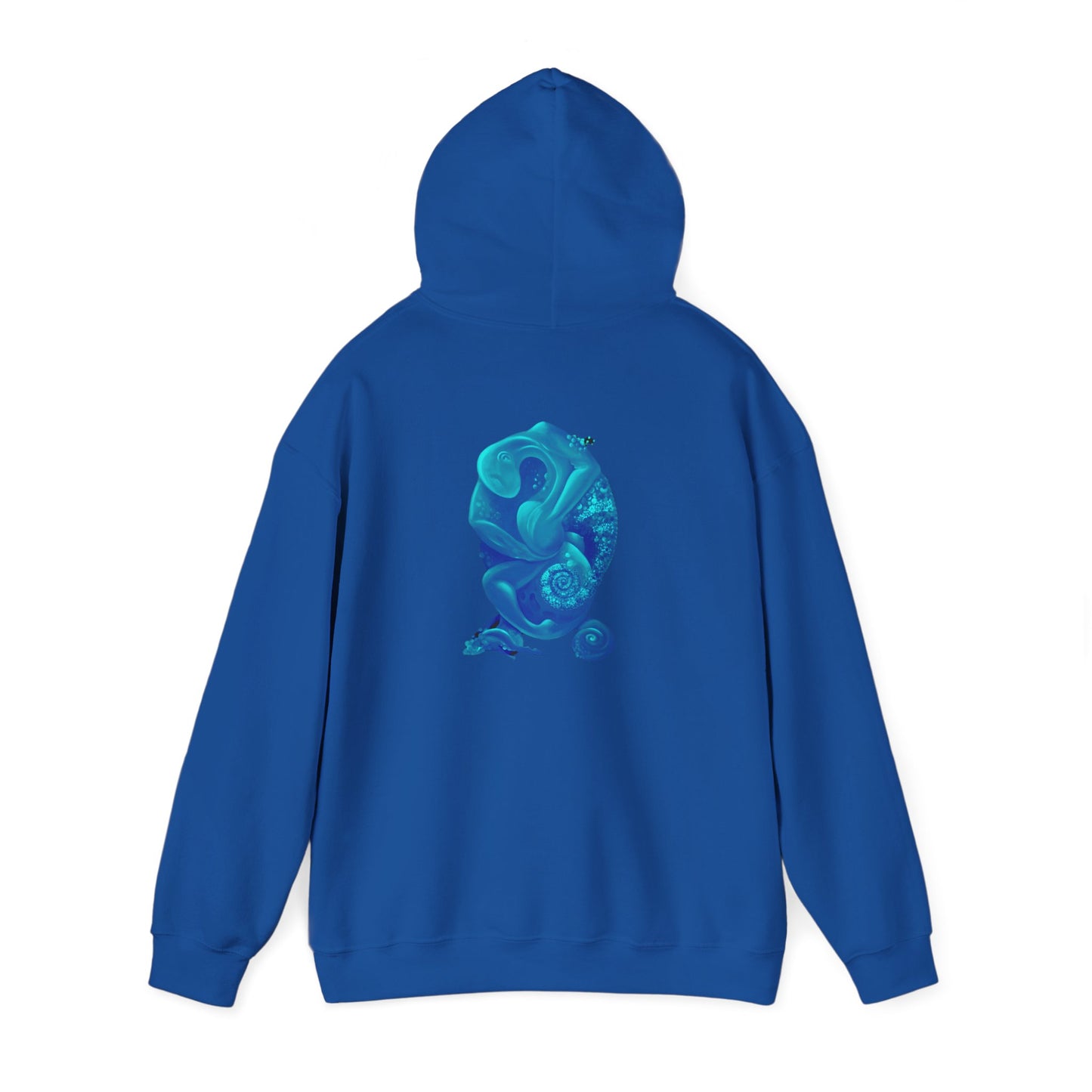 AMRU Minimal Logo Hoodie with Blue Abstract Art Back – Modern Streetwear Pullover