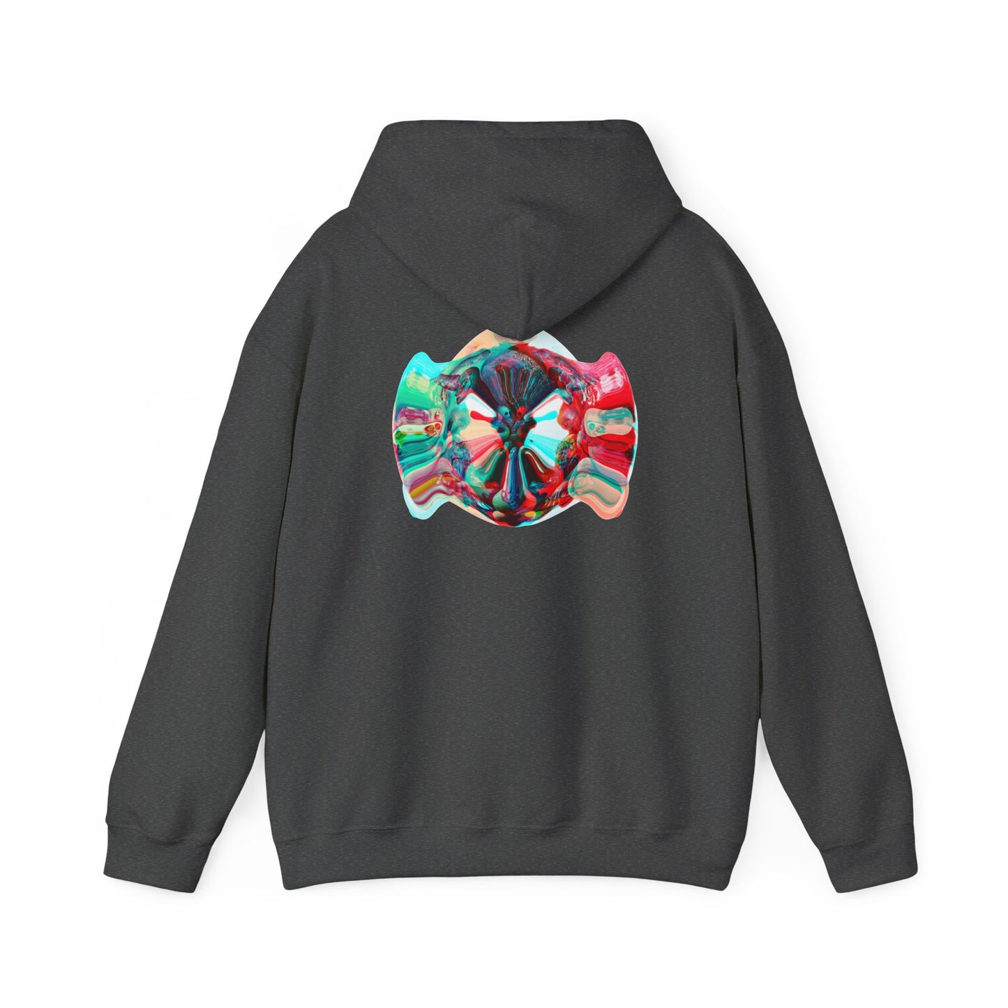 Hoodie — AMRU Minimal Front Logo & Colorful Abstract Back Art