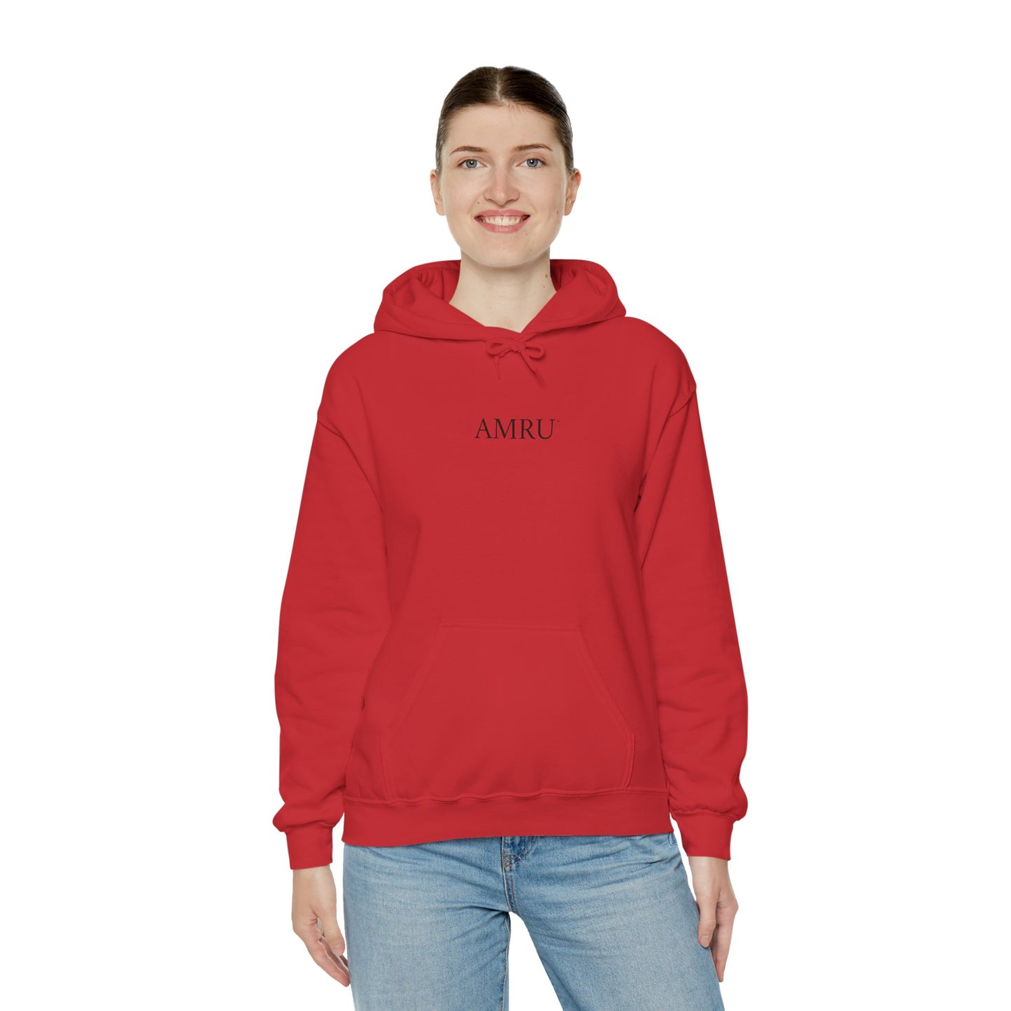 Floral Vine AMRU Hoodie — Minimal Logo Front, Embroidered Floral Back Sweatshirt
