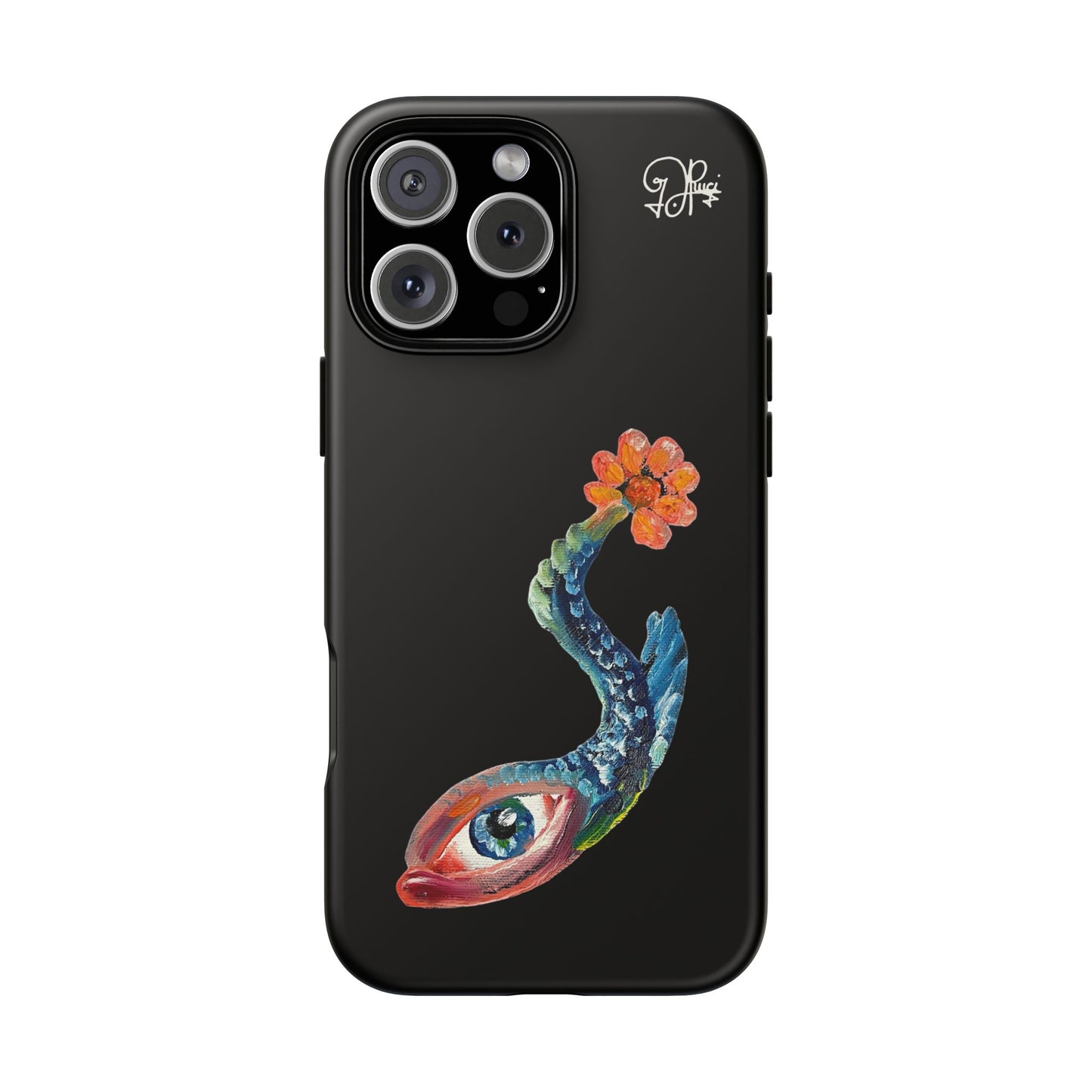 Koi Eye Tough Phone Case — Colorful Surreal Fish Design on Black