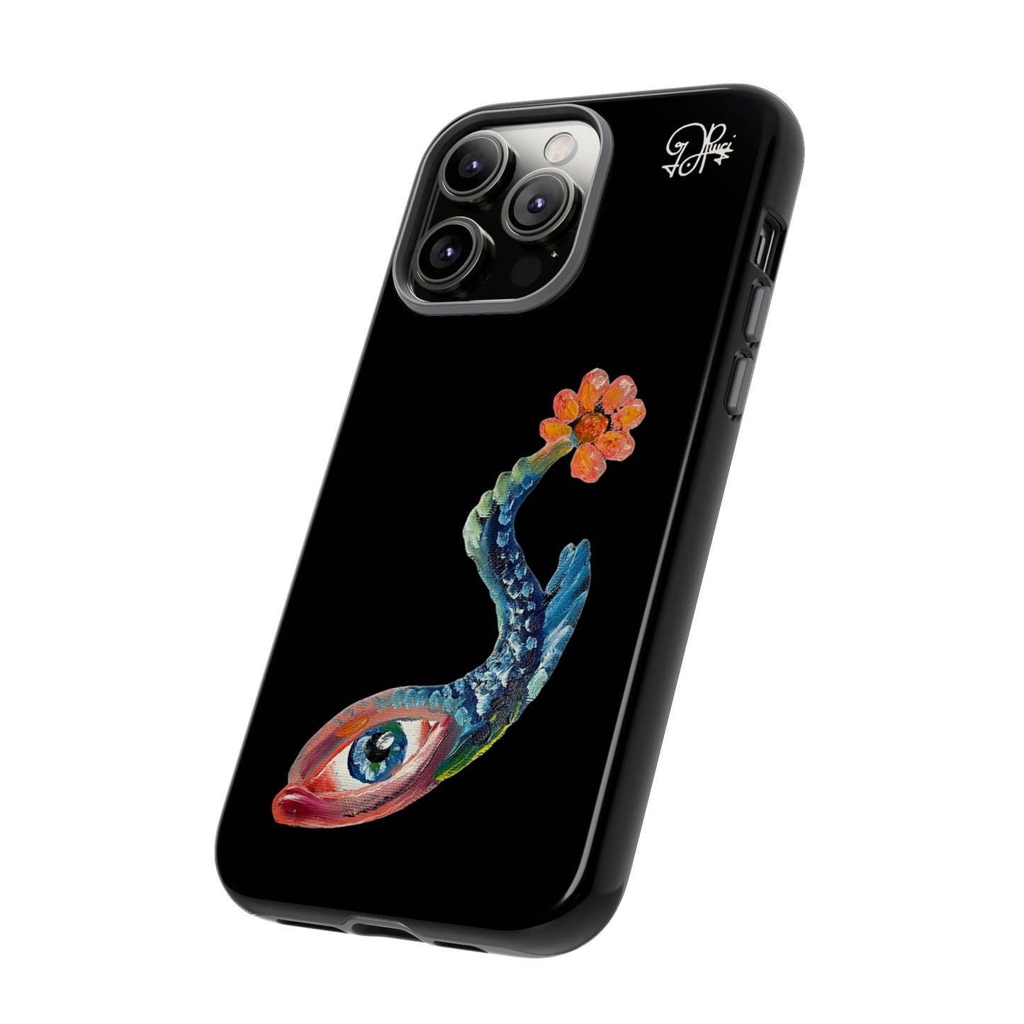 Koi Eye Tough Phone Case — Colorful Surreal Fish Design on Black