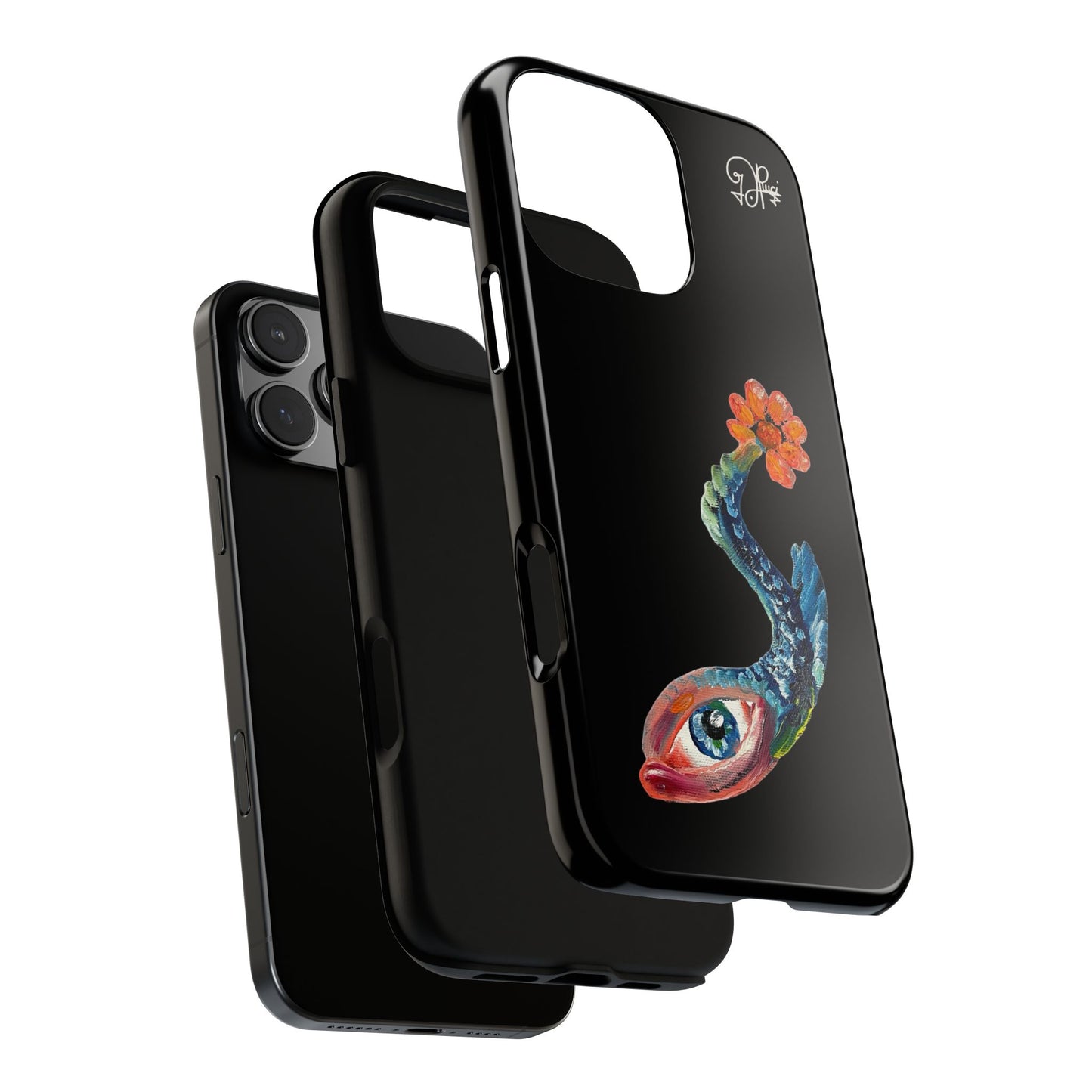Koi Eye Tough Phone Case — Colorful Surreal Fish Design on Black