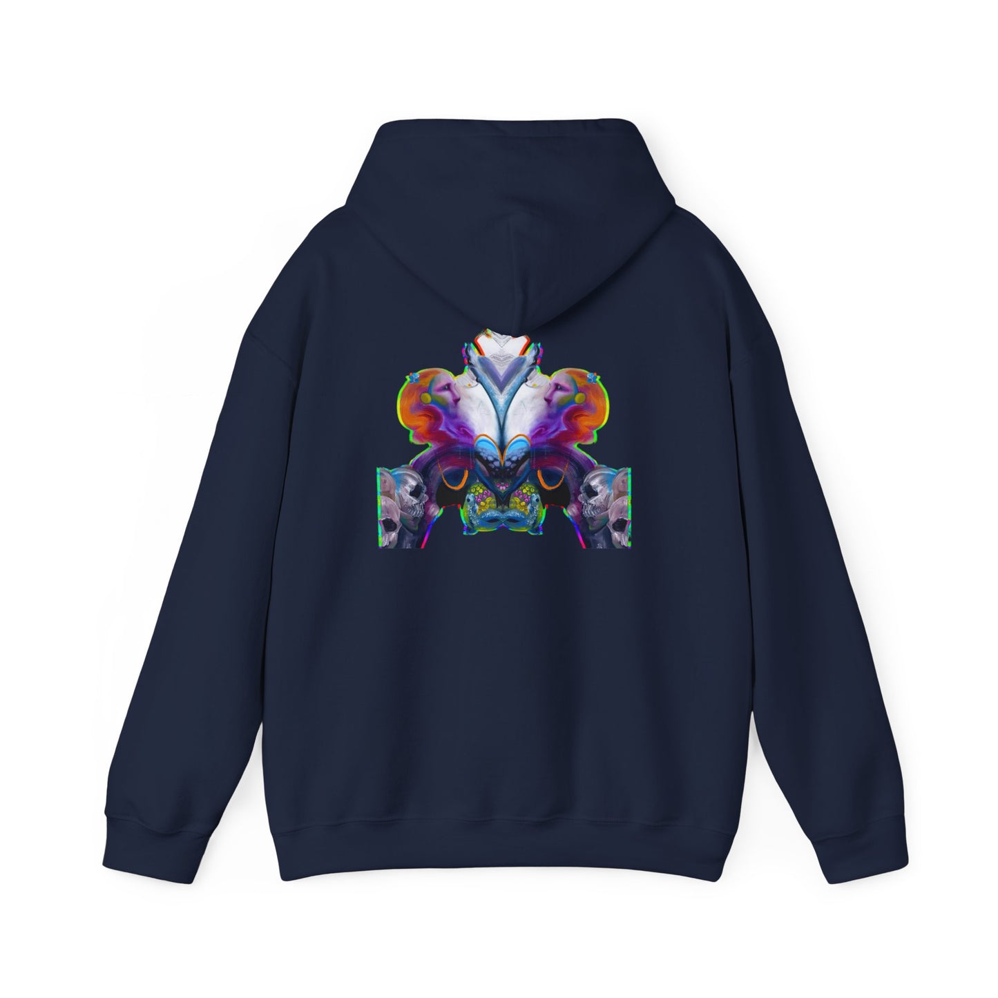 Hoodie — AMRU Minimal Front Logo with Vibrant Abstract Back Art
